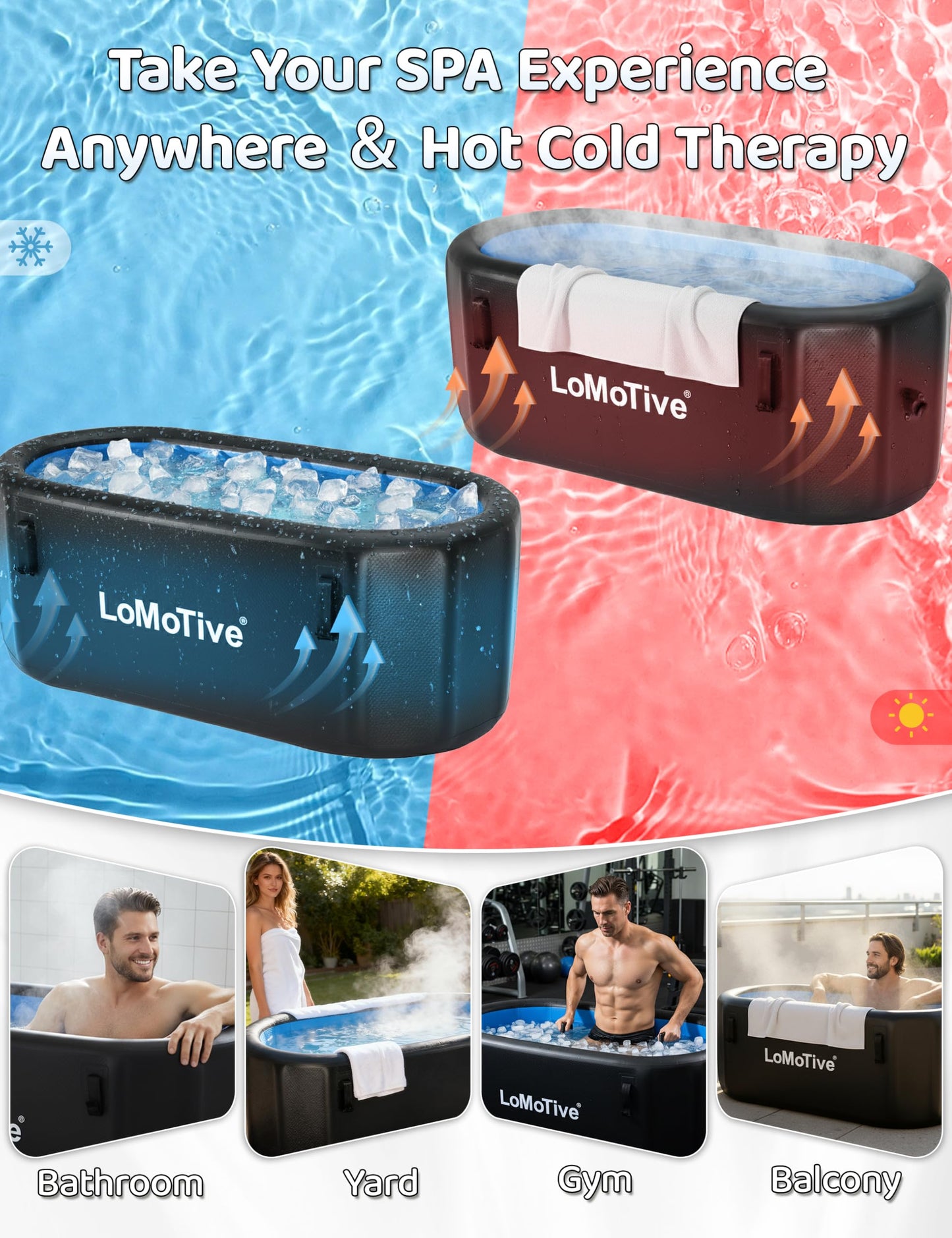 Cold Plunge Tub for Ice Bath and Recovery, 67” Inflatable Ice Bath Tub with Lid, 10cm Thick Insulated Portable Ice Tub for Athletes, Home & Outdoor Cold Therapy, 225 Gallon Large Ice Bath