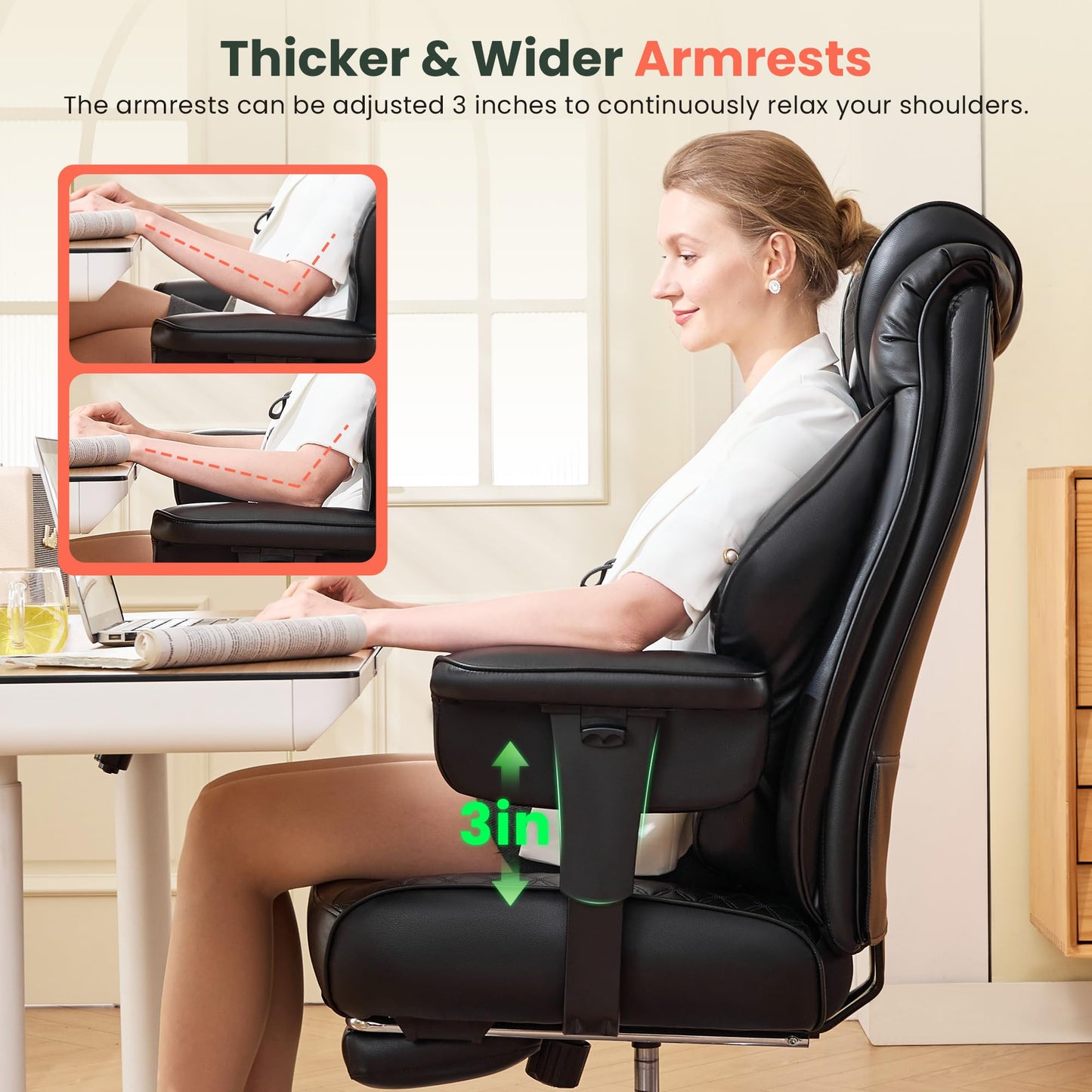 Cloomey 500lbs Big and Tall Office Chair Adjustable Lumbar Support, Extra Wide Seat Ergonomic Gaming Chair with Footrest, Heavy Duty High Back Executive Leather Computer Desk Chair