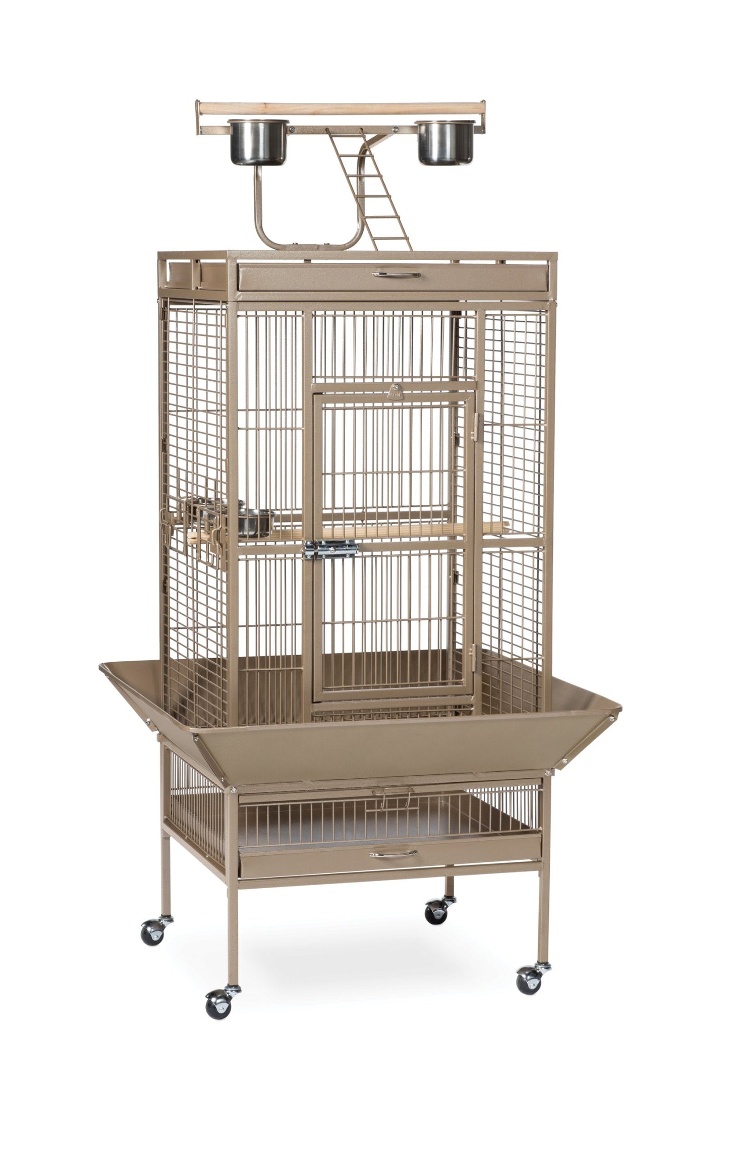 Prevue Pet Products Playtop Bird Home - Large Wrought Iron Bird Cage with Rolling Stand, Ideal for Cockatiels, Conures, and Medium to Large Parrots, Heavy Duty Push Button Door Lock - Beige