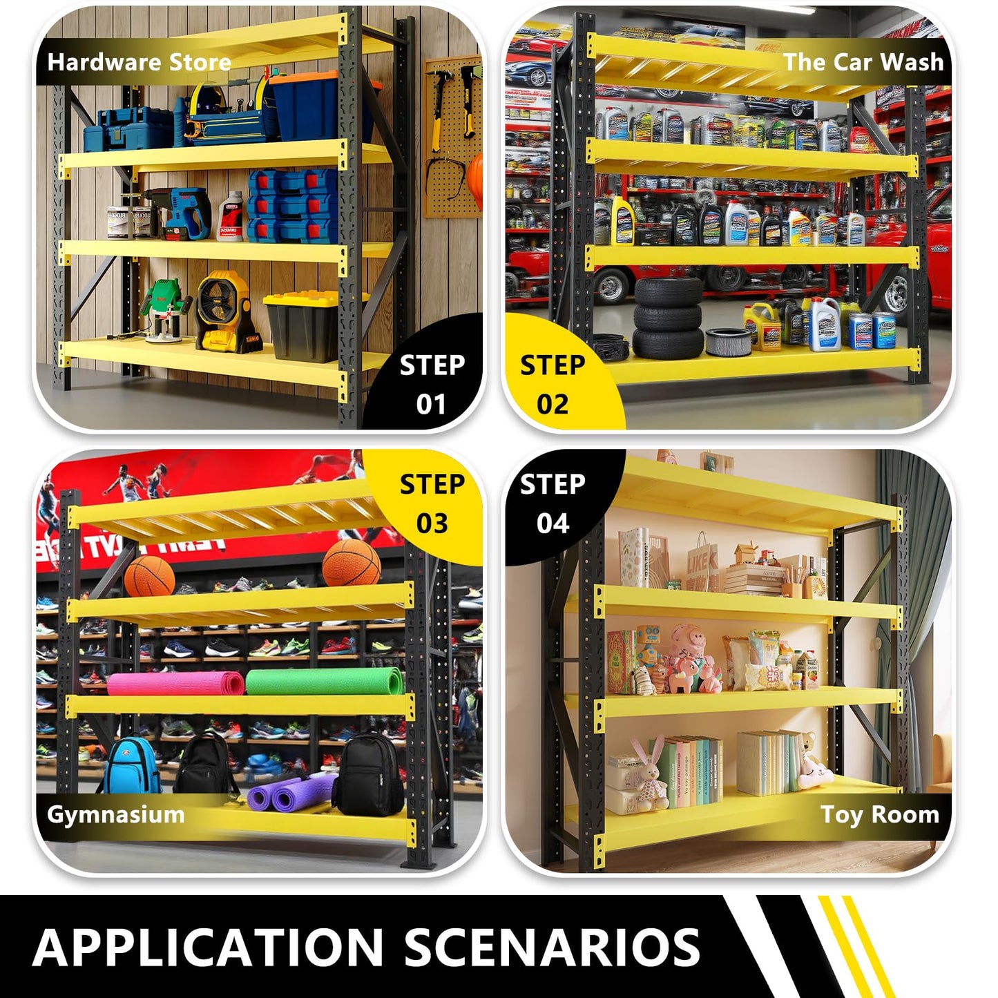 5000LBS Heavy Duty Storage Shelves, 78.74” W Adjustable Metal Garage Shelving Units, Industrial Shelving for Warehouse & Commercial Storage (Blue and Orange(Yellow and Black, W78.74*D23.62*H78.74)