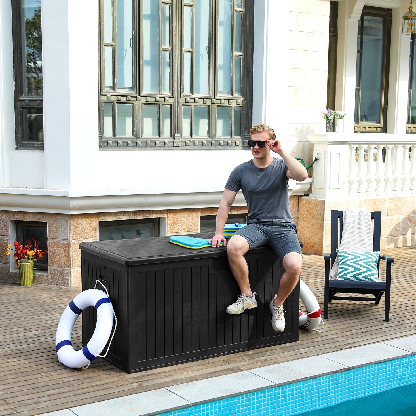 YITAHOME 180 Gallon Large Deck Box with Side Handles, Outdoor Double-Wall Storage for Patio Furniture Cushions, Garden Pool Accessories, Waterproof & Lockable