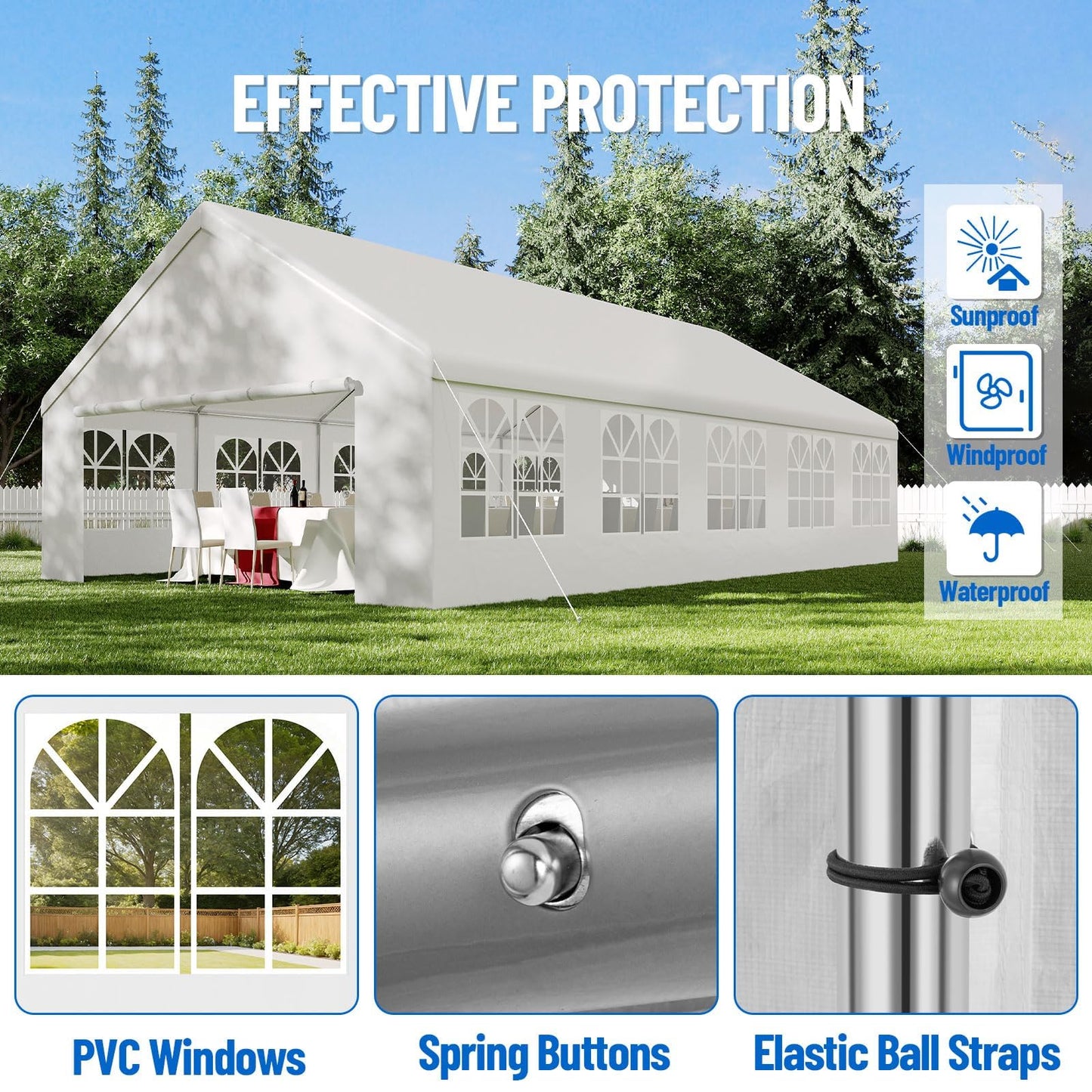 20x33 ft Heavy Duty Party Tent, Outdoor Wedding Canopy with Removable Sidewalls & Waterproof UV Roof, White Commercial Event Shelter for Backyard, Reception, Festival, Camping