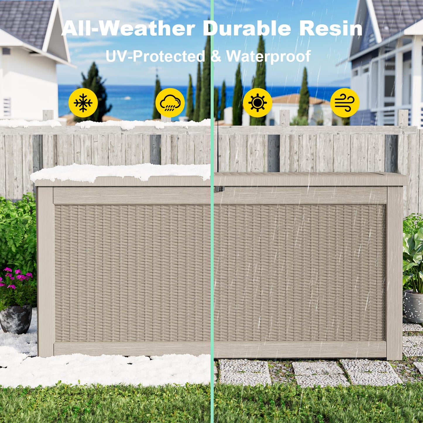 ASKPASS 320 Gallon Large Waterproof UV Resistant Deck Box,Lockable Storage Container for Patio Furniture Cushions Garden Tools and Pool Accessories(Gray)