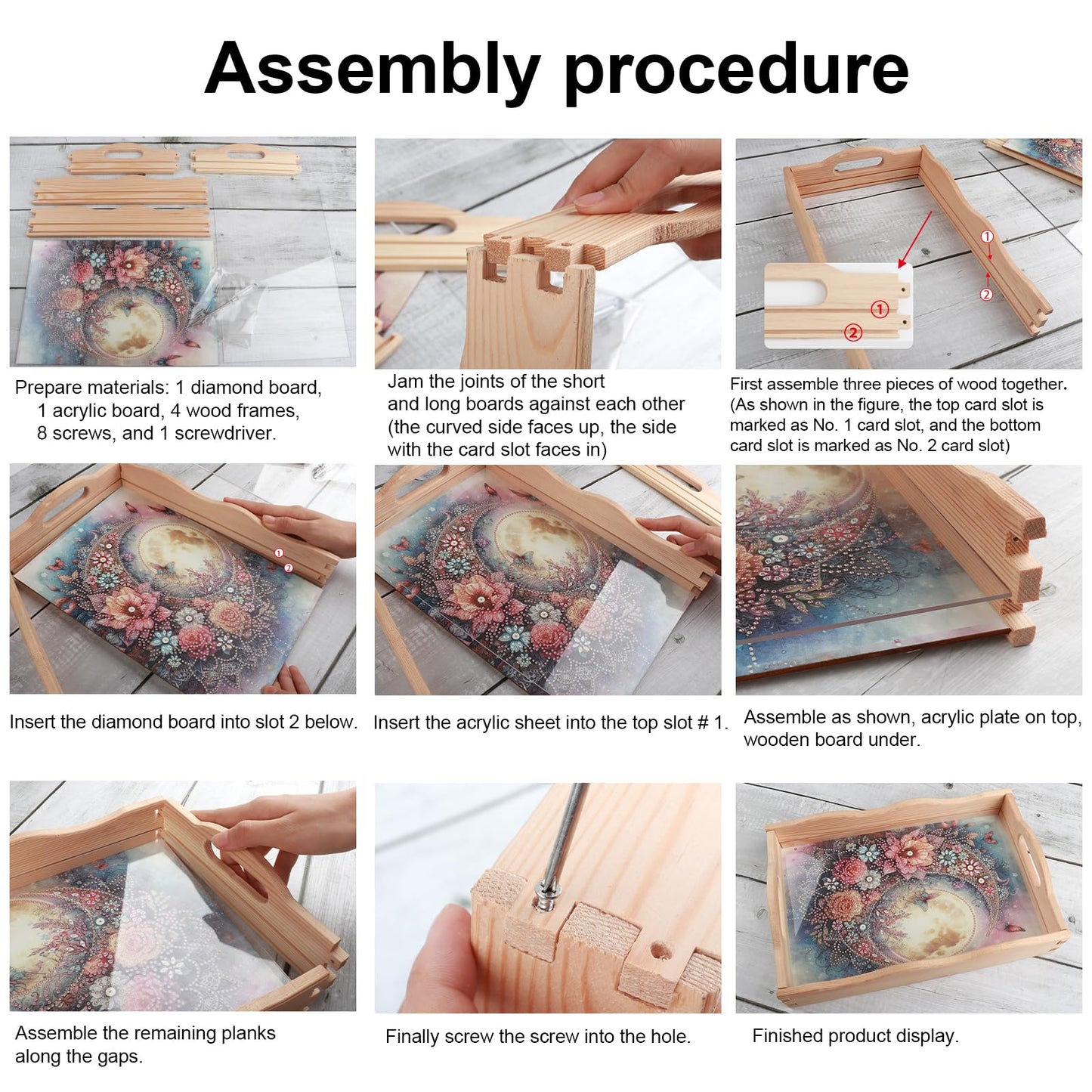 DIY Diamond Art Tray with Handle Diamond Art Painting Plate Creative Design Handmade Wooden Tray Mosaic Making Kits by Number Kits Diamond Art for Coffee Living Room Home Organizer (Nice Kiss)
