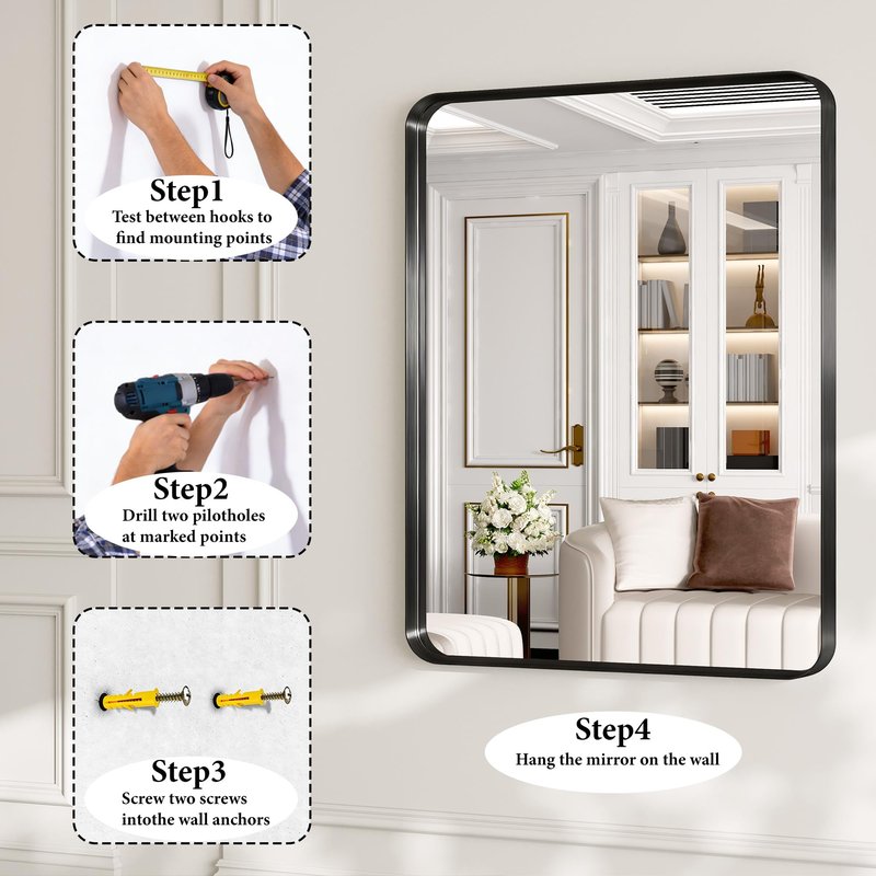 30x36 Inch Black Metal Framed Bathroom Mirror for Wall, HD Tempered Glass, Vanity Mirror for Over Sink, Anti-Rust Aluminum Alloy Mirror, Farmhouse, Horizontally or Vertically Hanging