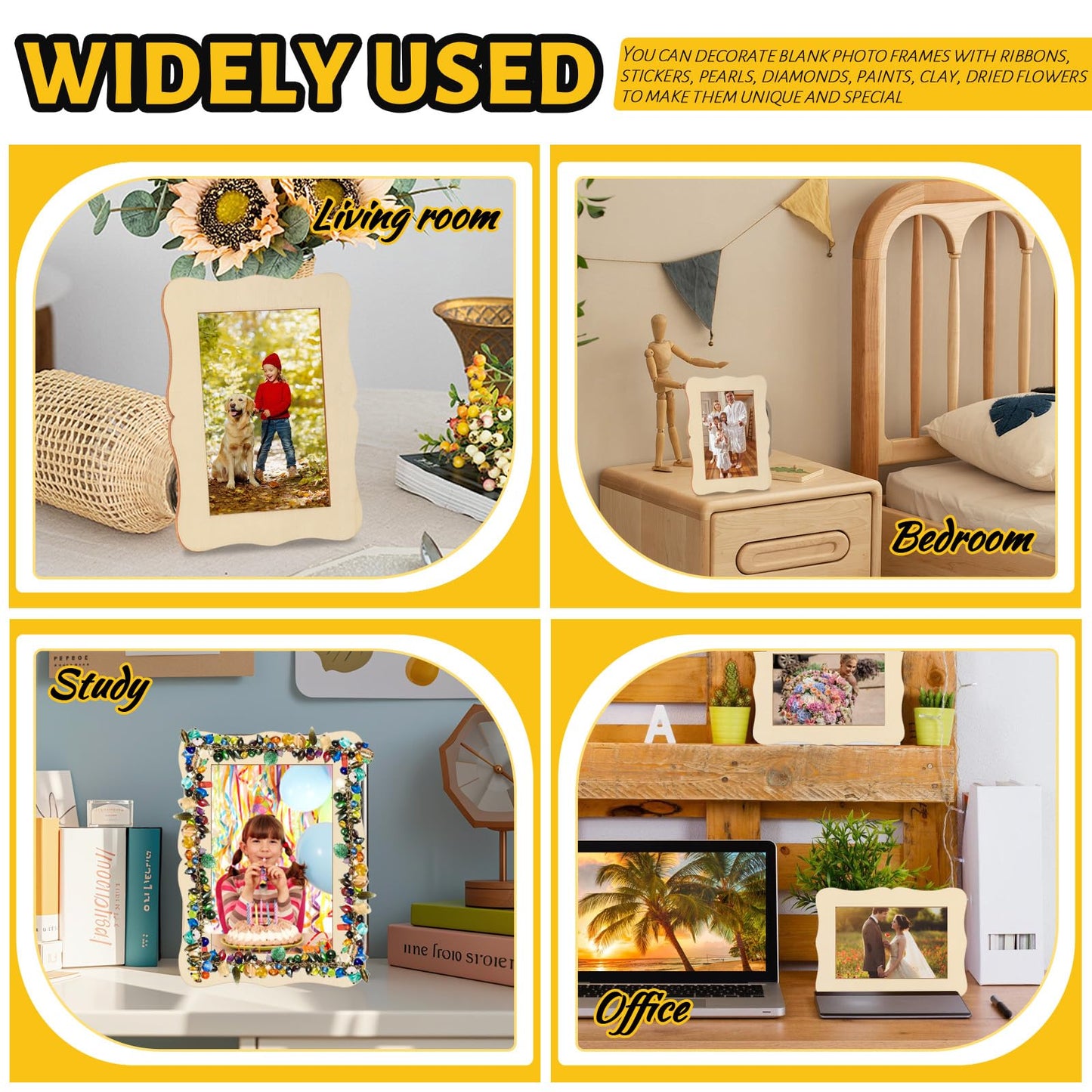 RYKOMO 15 Pack Wooden Picture Frames for Crafts, Wooden Frames for 4 x 6 Photos, Unfinished Wood Frame for New Year Valentine's Day Gift Birthday Art Projects, Father's Day, Mother's Day Decorate(Wave Shape)