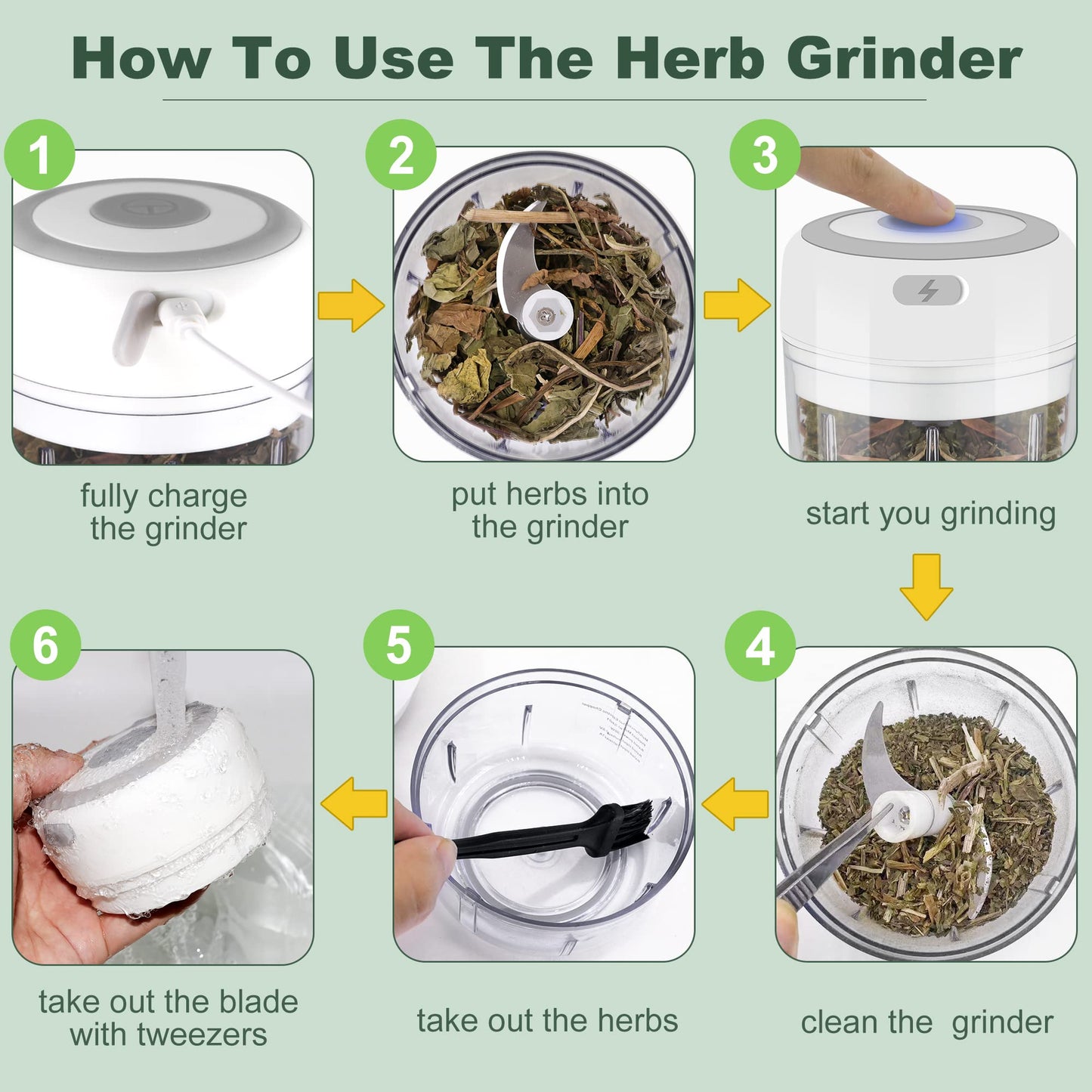 Electric-Herb-Grinder-Large-3.4oz-USB Rechargeable, 3.5'' Powerful Grinder for Dry and Fresh Herbs and Spices, Portable Waterproof, Better Control of Herb Coarseness, Practical and Muntifuctional