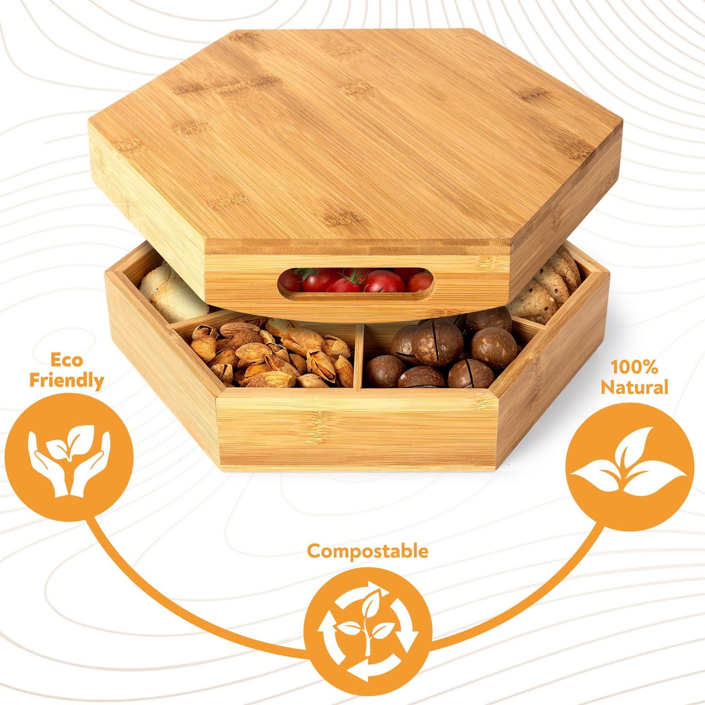 Snack and Serving Tray Set β 13" Divided Bamboo Appetizer Platter for Dry Fruit, Nuts, Cheese and Charcuterie (Bamboo, 13"x11")