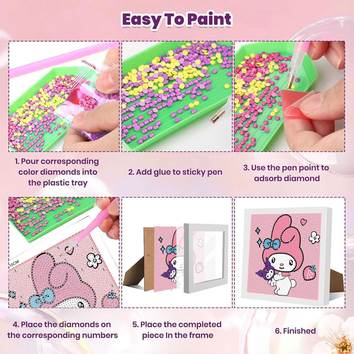 Sretoul 4 Pack Cartoon Diamond Art Kits for Kids - Kid Diamond Art Painting Kit Cartoon, Cute Gem Arts for Kids Ages 4 6 8 12, DIY Crystal Gem Kits for Children Girls Boys Gifts (6x6 inch)