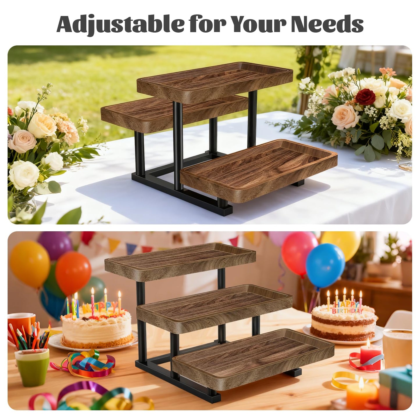 Serving Tray for Party, 3 Tier Cupcake Stand Tiered Tray Stand Large Serving Platter for Serving Food Dessert Table Display Set Reusable Trays for Candy, Veggie, Fruit, Snack
