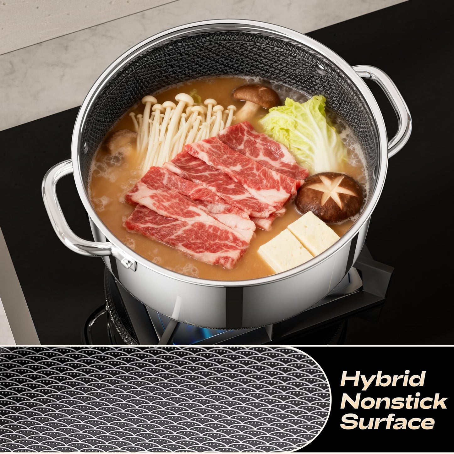 ZEROPAN Hybrid Nonstick 2-Quart Stockpot,8 Inch Stainless Steel Stockpot with Glass Lid,PFAS PFOA PTFE Free, Dishwasher-Friendly, Oven-Safe Up to 600°F,Non-stick Soup Pot Compatible with All Cooktops