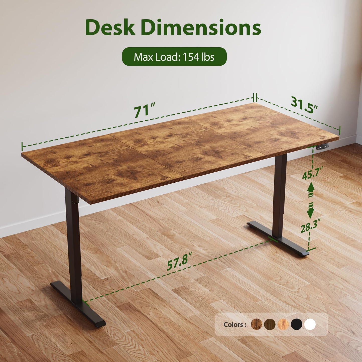 Agilestic Electric Standing Desk, 71 x 31.5 Inches Height Adjustable Desk, Sit Stand up for Work Office Home, Ergonomic Rising Computer Table with Memory Preset, Rustic Brown