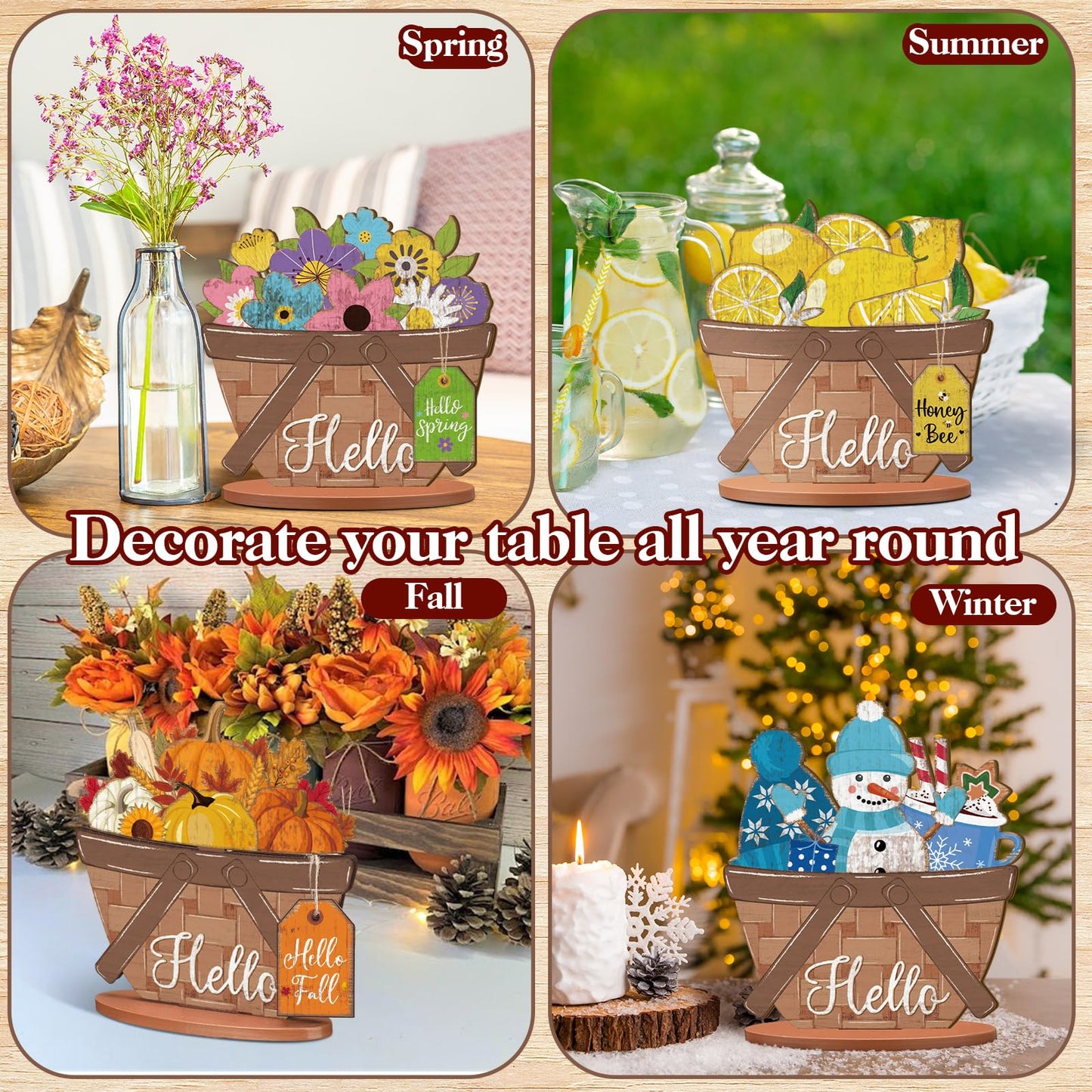 Anglechic 42 Pcs Small Interchangeable Flower Basket Memorial Day Decor Holiday Seasonal Sign Wood Rustic Farmhouse DIY Hanging Drop July 4th Home Office Desk Accessories Tiered Tray Decoration Gift