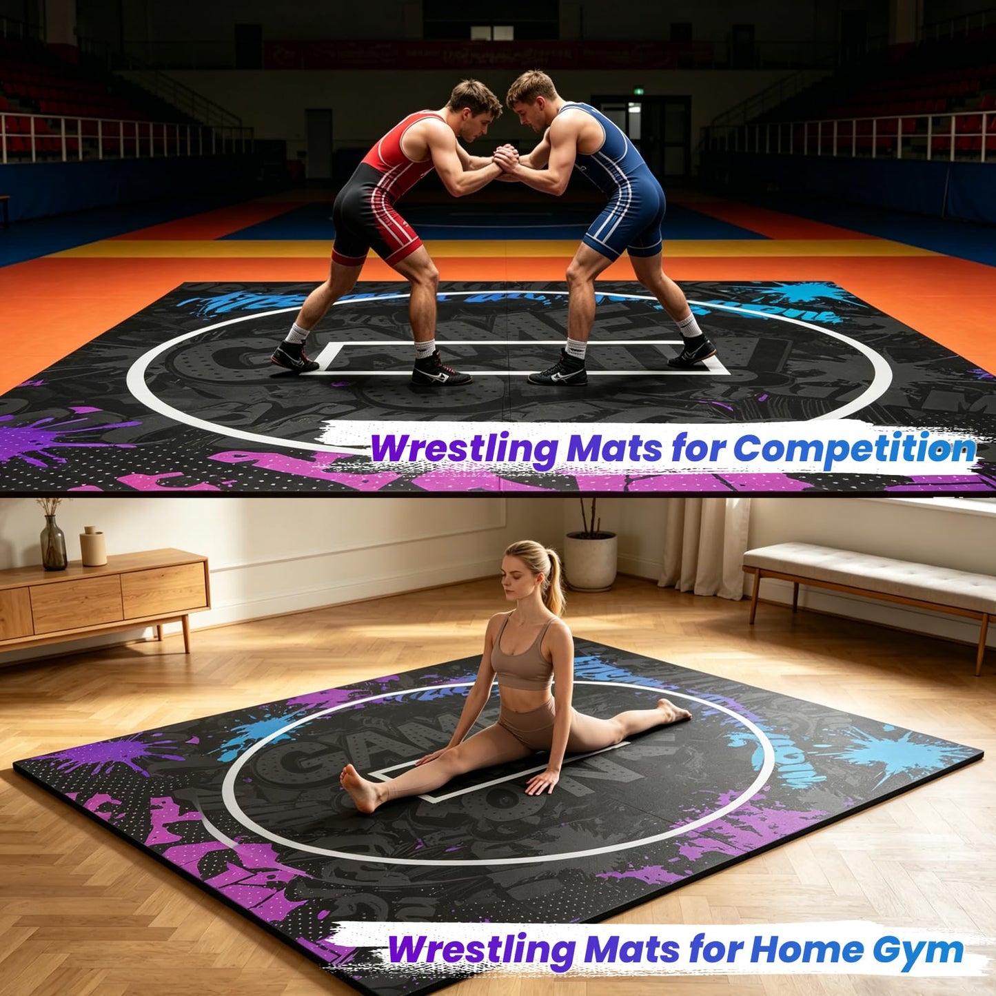 VOVERTAC Foldable Wrestling Mat - 3cm Thick Foam BJJ Mats for Home, Folding Wrestling Mats for Garage, Non-Slip Jiu Jitsu Mats for Grappling, Judo, Martial Arts, Kids & Outdoor