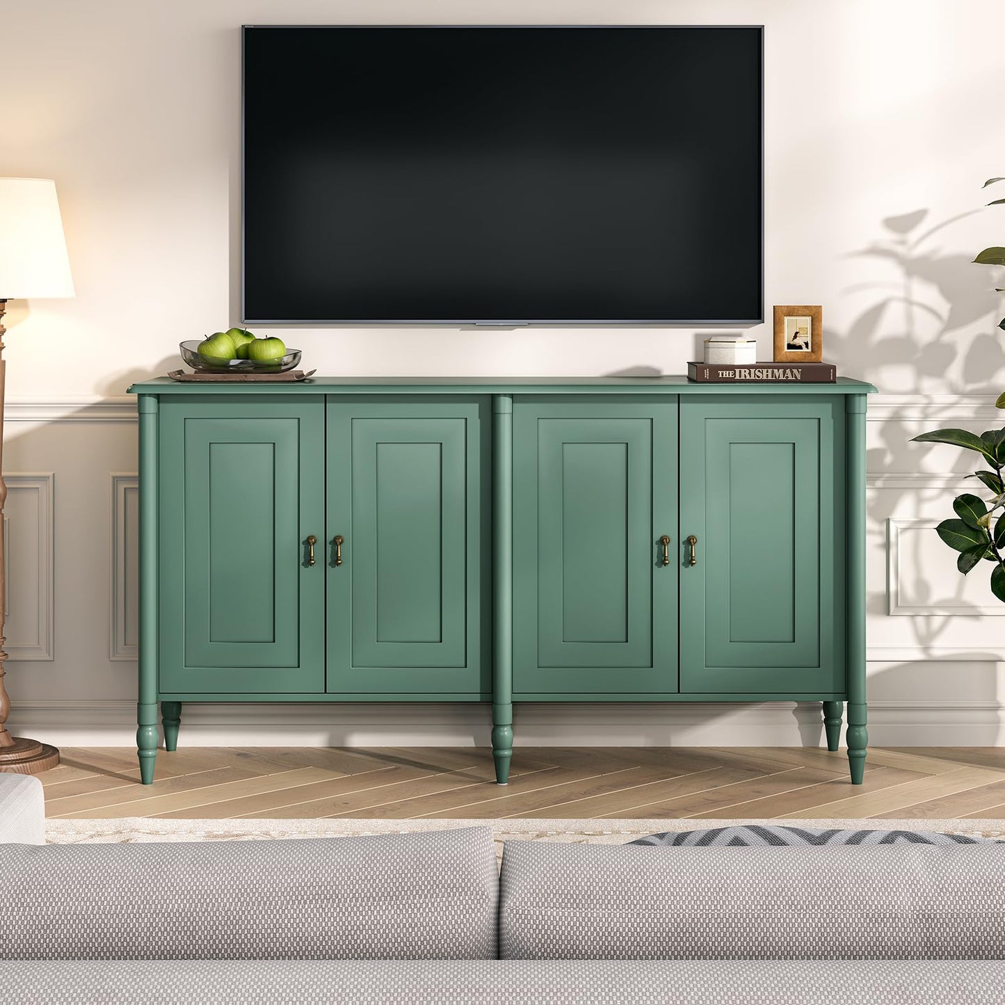 JOINICE 59" Sideboard Buffet Cabinet with Storage,Vintage Credenza with Adjustable Shelves & Solid Wood Legs,Accent Cabinet for Living Room,Dining Room,Kitchen,Bar,Entryway,Hallway,TV Console,Green