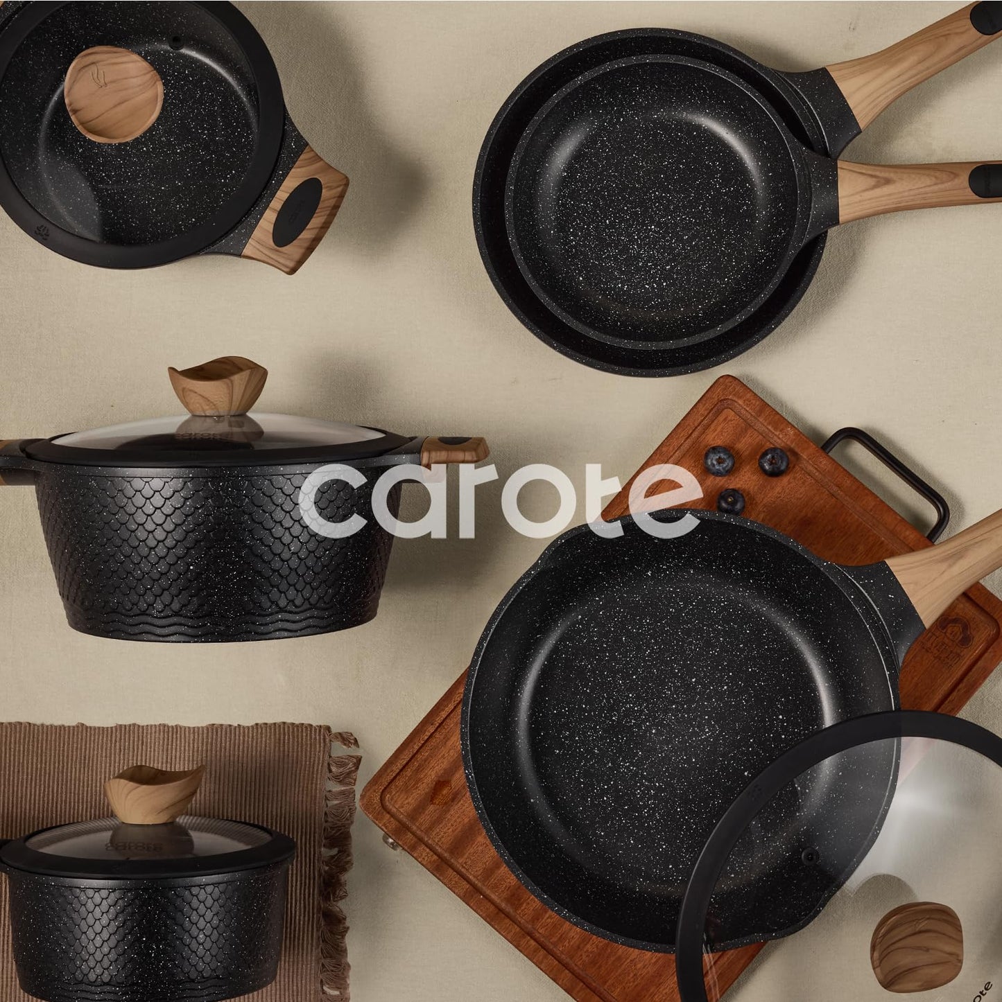 CAROTE 26PCS Pots and Pans Set Non Stick, Cookware Set Pots and Pans Induction Cook Ware, Nonstick Kitchen Cooking, PFOA Free, Black