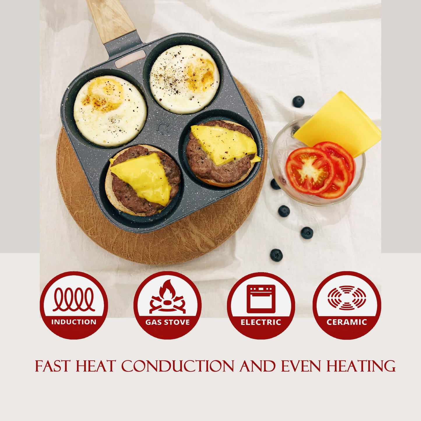 OUTDO.MXT Egg Pan Omelette Pan 4 Cup Nonstick Breakfast Pancake Maker Fried Egg Cooker Eggs Pan Pancake Pan Egg Frying Pan Kitchen Cooking Tool Suitable for Gas Stove Electric Induction Cookware