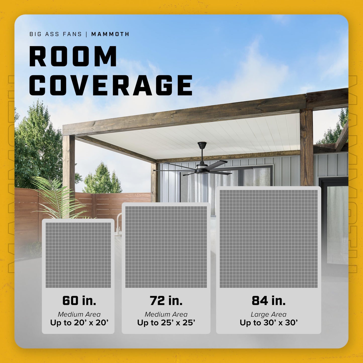 Big Ass Fans Mammoth 84" Outdoor Ceiling Fan w LED Light – Silver Finish – Smart Wi-Fi Fan w Remote & Voice Control – Wet Rated Quiet Patio Fan – 15,683 CFM – Modern Industrial Look – 3 Yr Warranty