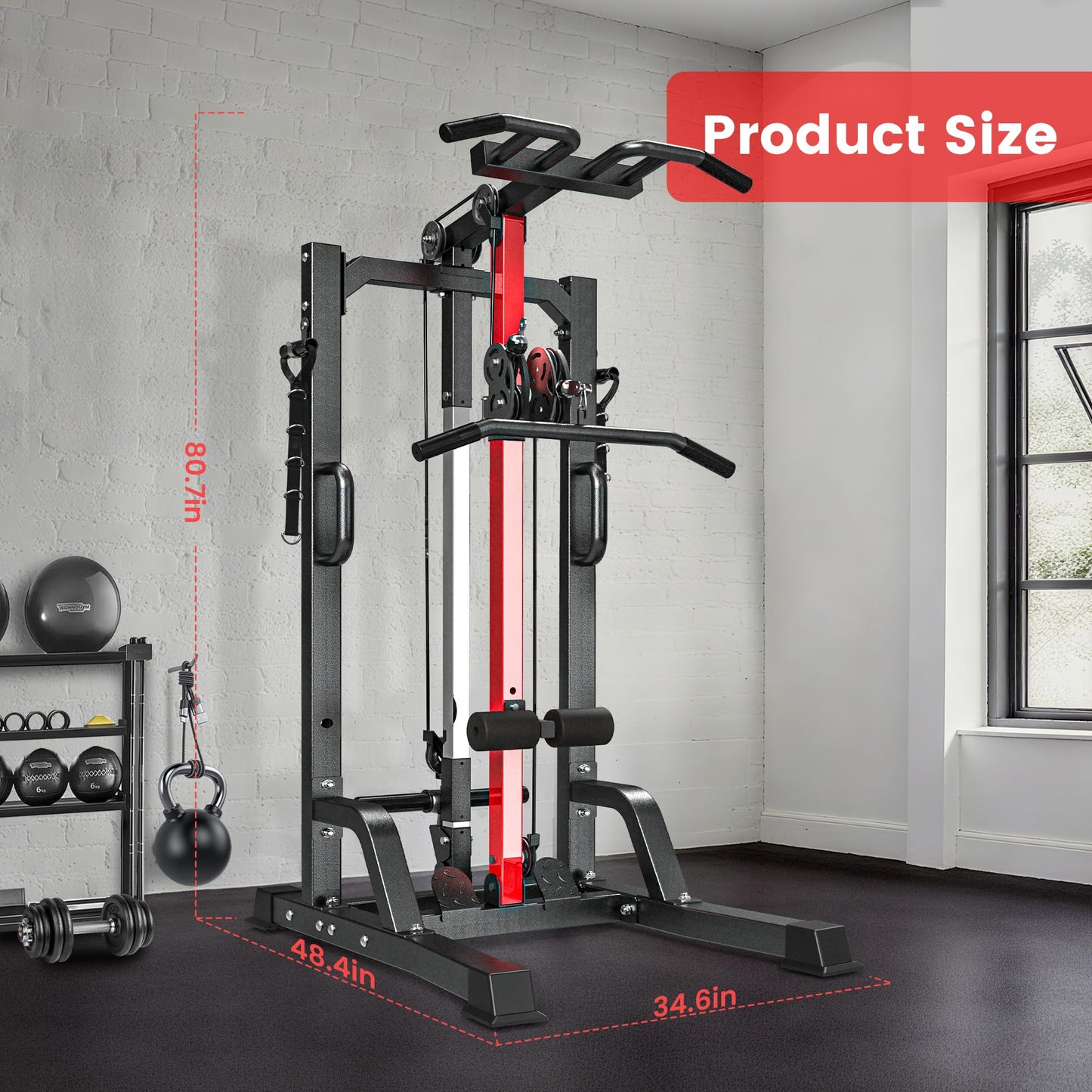 Pull Up Bar Power Tower Dip Station,Cable Machine-Integrated 450LBS Multi-Function Adjustable Height Fitness Strength Training Equipment for Home Gym Strength Training Equipment (Black Plus)