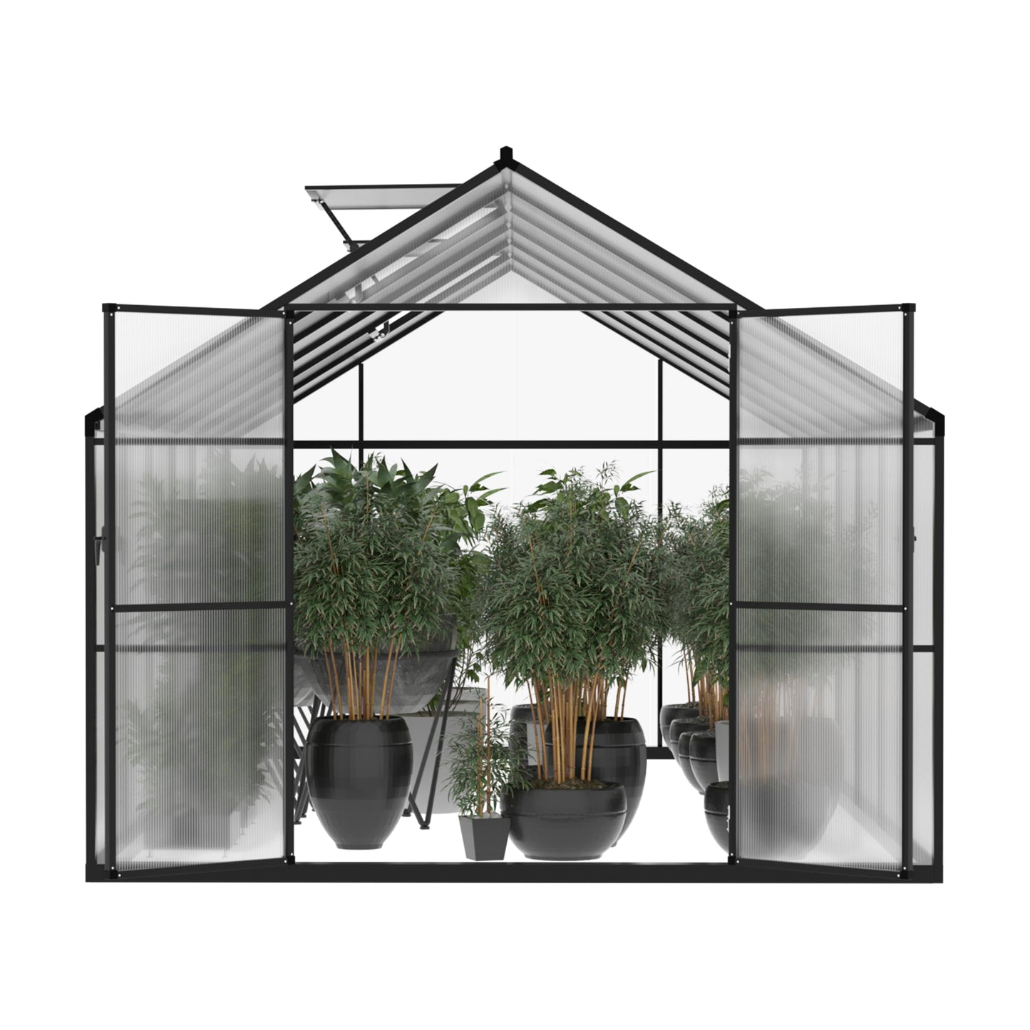 VEIKOU 8x12 FT Polycarbonate Greenhouse for Outdoors, Outdoor Greenhouse Kit with 2 Adjustable Vents, Riveted Structure, Aluminum Frame, Walk-in Green House for Backyard, Garden, Gray