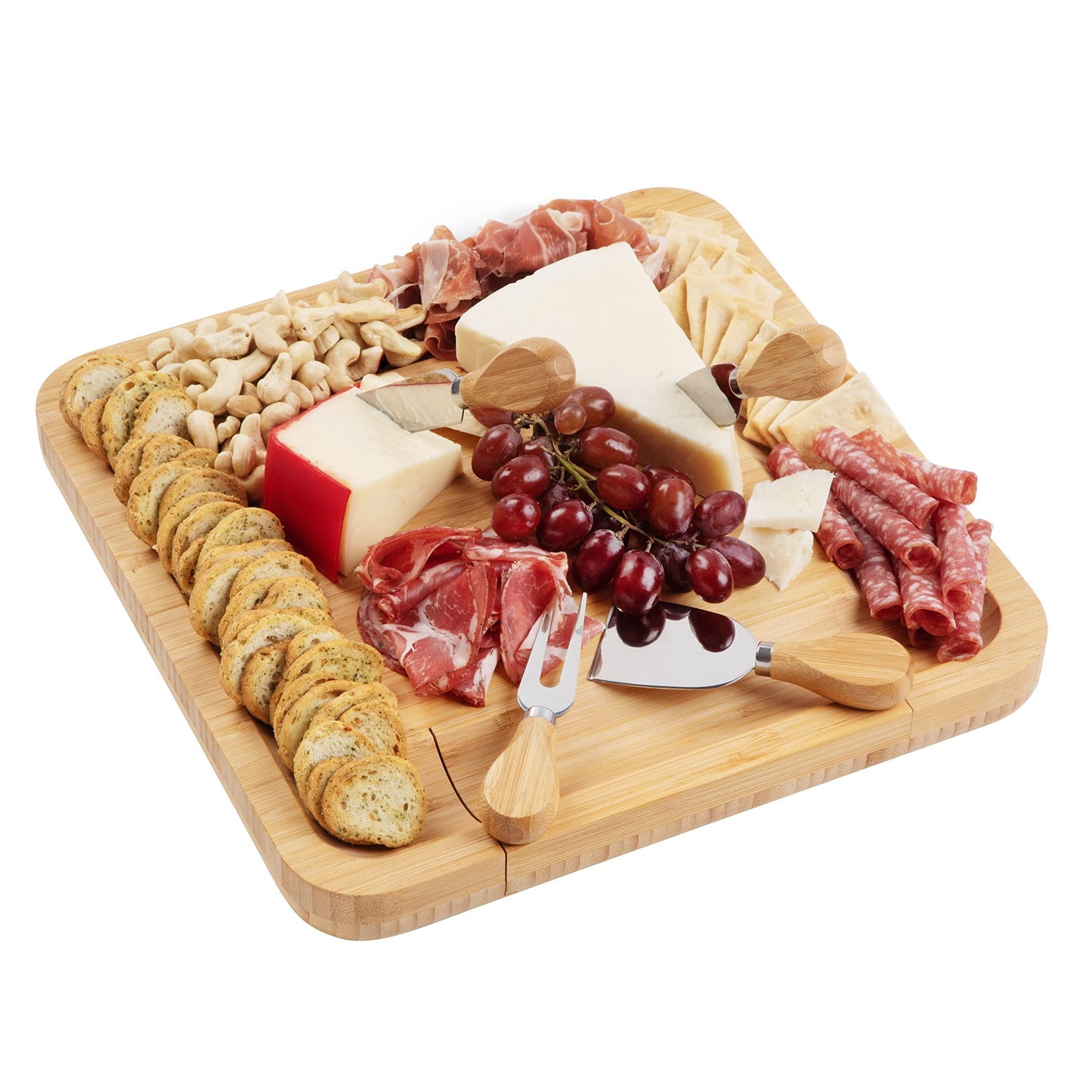 Charcuterie Board Gift Set, Bamboo Cheese Board With Cutlery, Includes Stainless Steel Serving Utensils, Cheese Platter and Serving Tray, Suitable for Wedding, Gift for Couples, and Housewarming Gifts