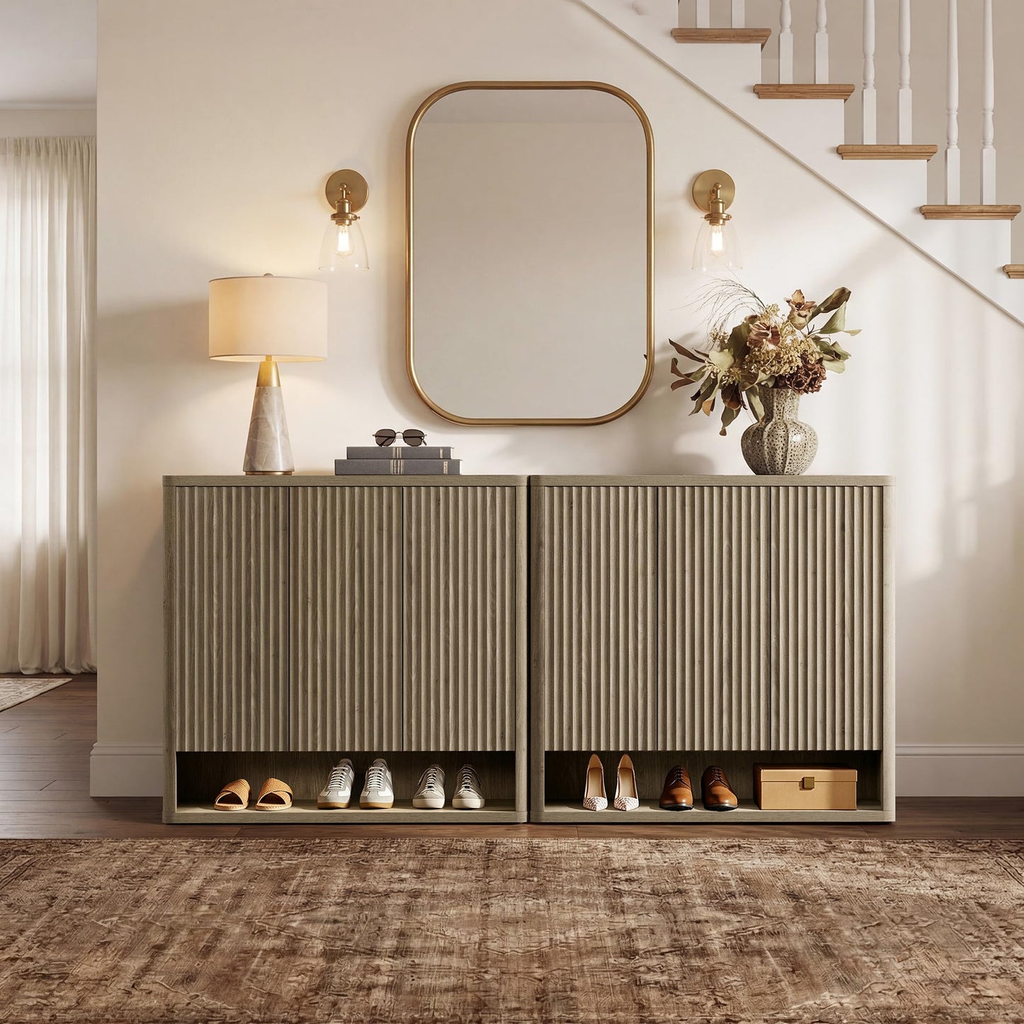 SICOTAS Shoe Cabinet 47.2" Wide Freestanding Hidden Shoe Storage Cabinet with 3 Doors & 4 Adjustable Shelves Tall Modern Shoes Rack Organizer Cabinets Storage for Entryway Hallway Living Room Entrance