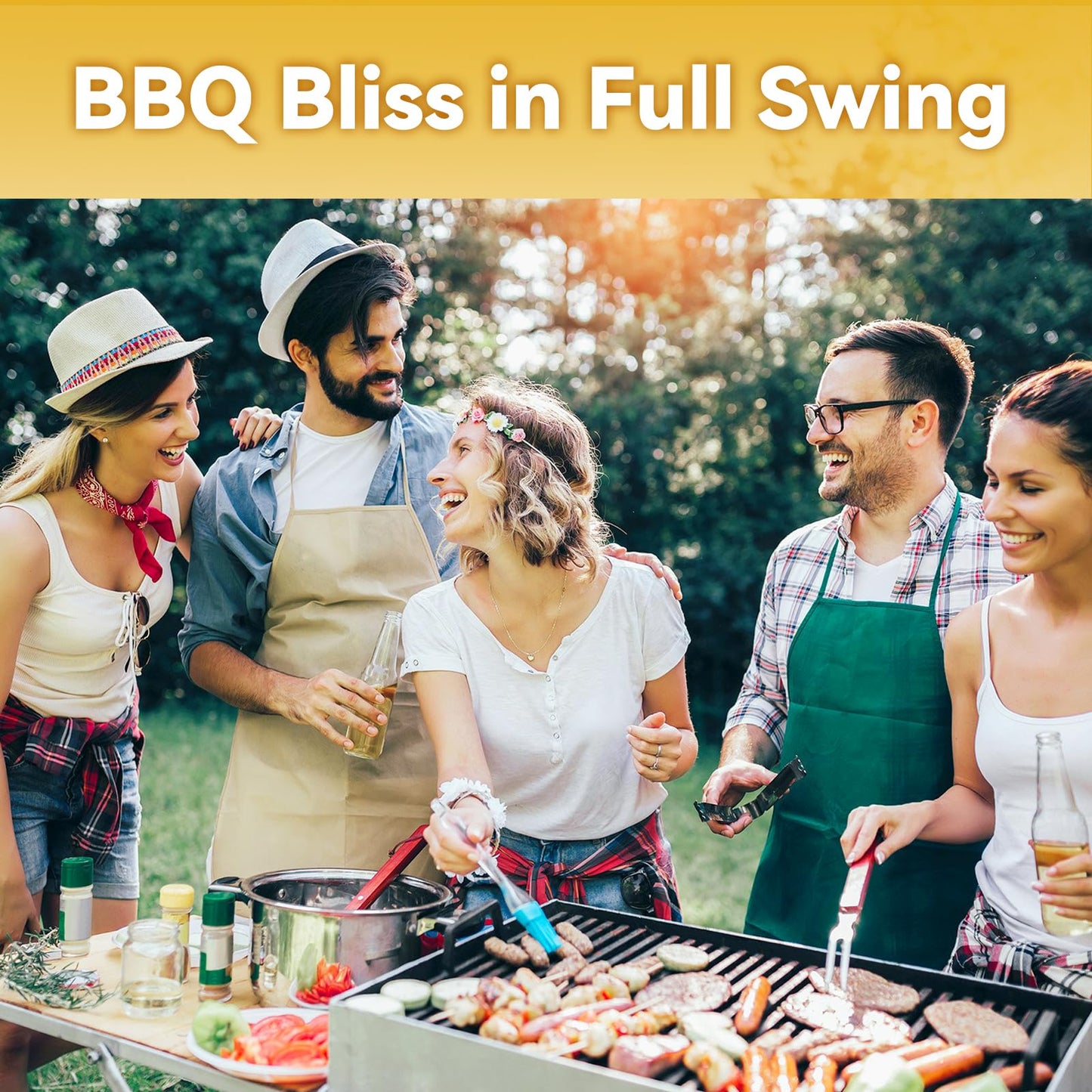 Skewers for Grilling, 17" (6 Pcs) Wooden Handle Double Pronged Stainless Steel Flat Kabob Skewers with Push Bar, Reusable Long Metal Skewer Sticks for Meat Chicken Vegetable, BBQ Accessories