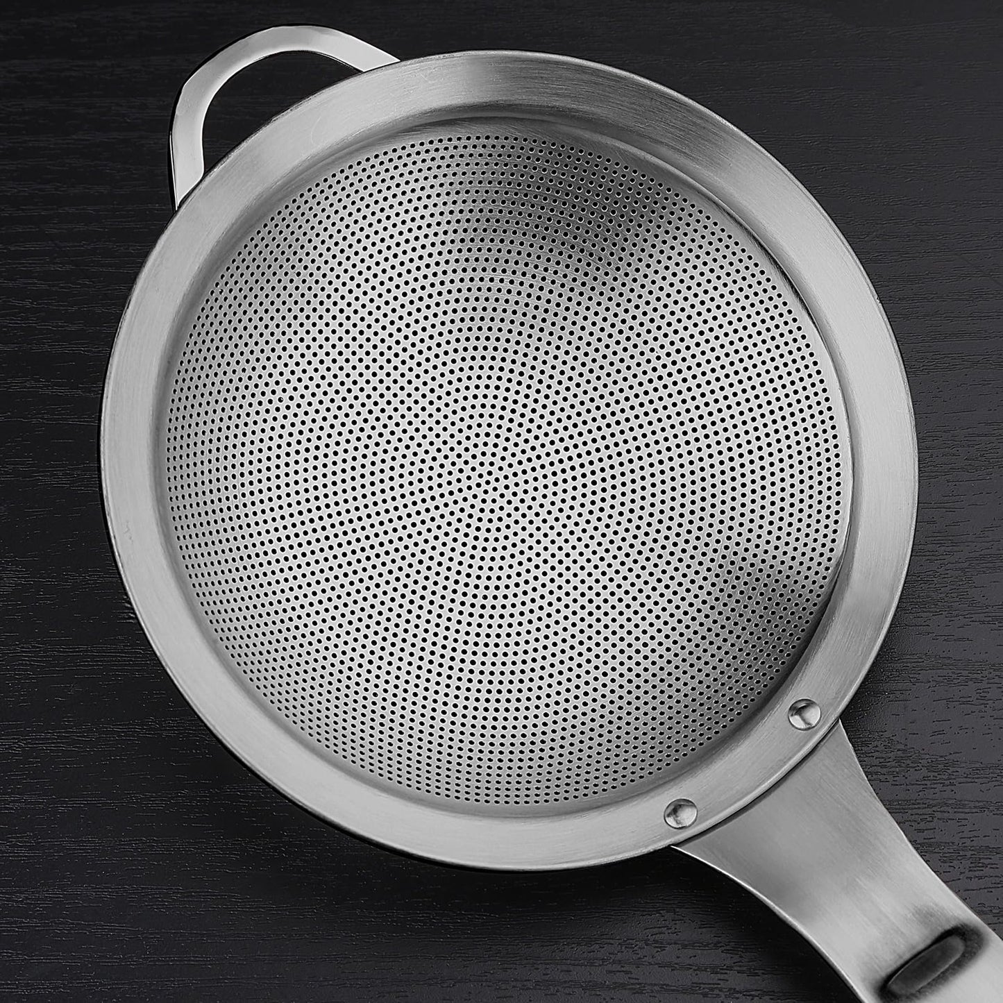 Collfa Punch Hole Sieve Fine Mesh Stainless Steel Small Colander Strainer With Handle Metal Micro Sifter Set of 2 for Kitchen Baking and Food Filter Rice,Tea,Pasta,Flour,Juice,Mini 3.55 and 4.33 Inch