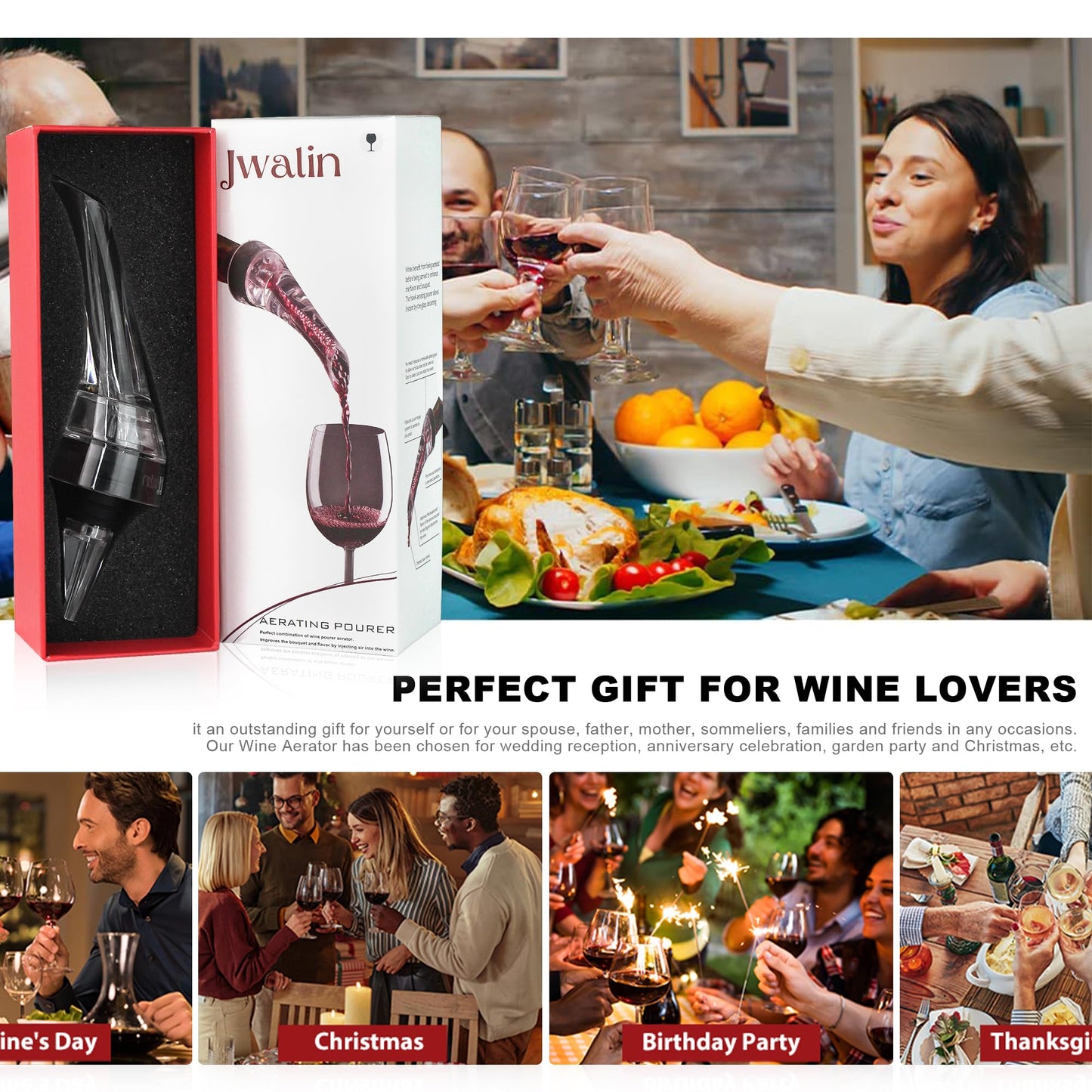 Jwalin Wine Aerator and Pourer – Premium Air Decanter Spout to Enhance Wine Flavor & Aroma, No-Drip Wine Pourer Spout for Red & White Wines, Perfect Gift for Wine Lovers
