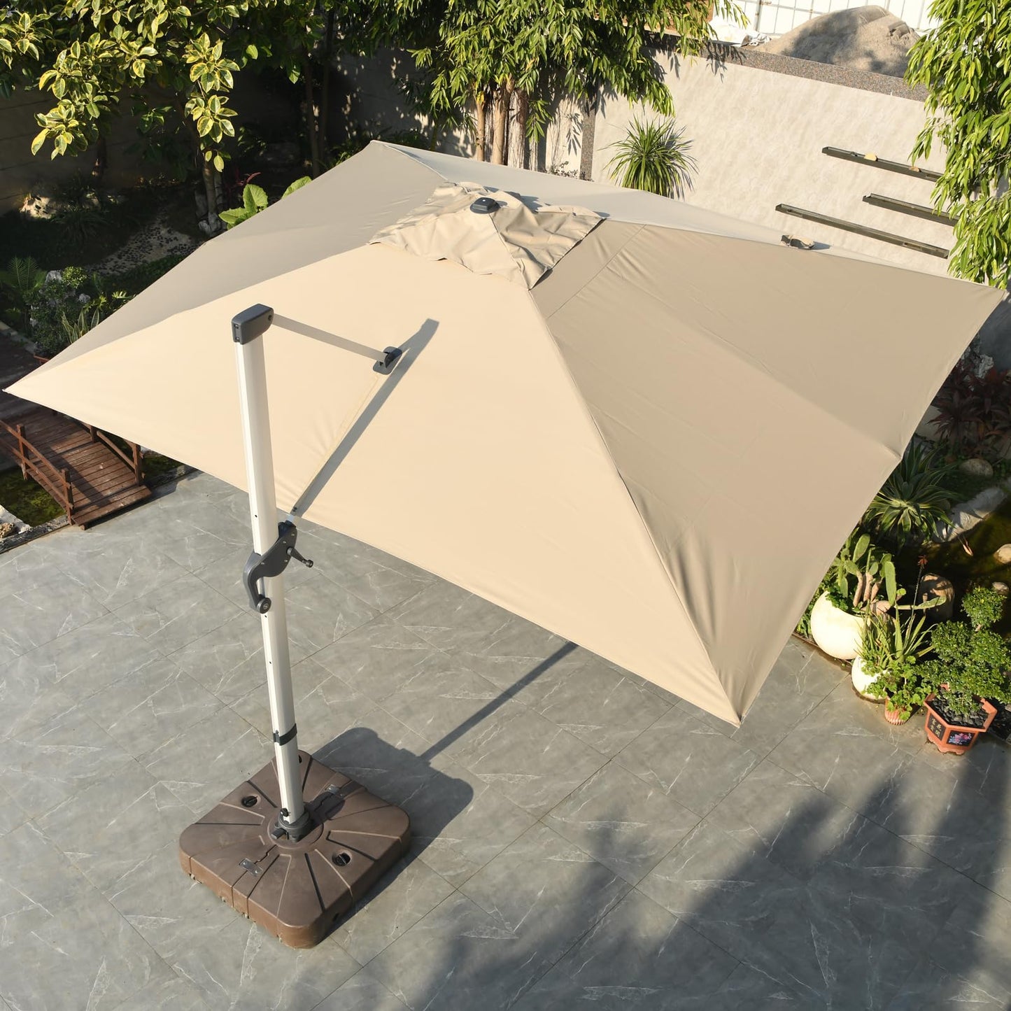 LKINBO 10x13 FT Rectangle Cantilever Umbrella with Cross Base, Heavy Duty Large Patio Umbrella 360 Degree Rotation Outdoor Offset Umbrella with Easy Tilt & Crank for Pool Deck Backyard, Khaki