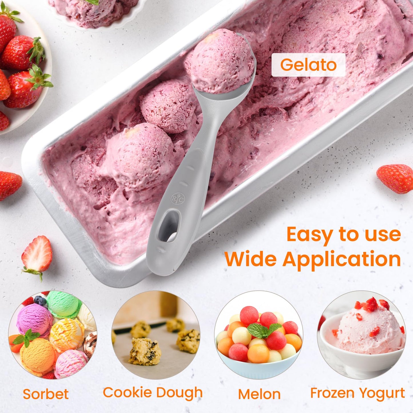 Professional Ice Cream Scoop #2731, Ice Cream Scooper Made of Aluminum with Nonstick Design Easy Release Gelato, Sorbet, Melon, Frozen Yogurt - Dishwasher Safe, Size - 7.5"L x 2"W
