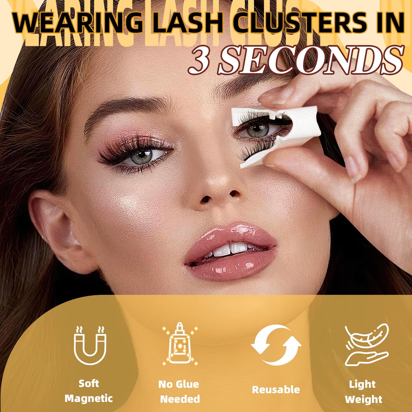 QUEWEL 2 Pairs Magnetic Eyelashes, Reusable No Glue Needed Magnetic Eyelashes Kit with Applicator Lash Clusters Kit without Eyeliner Easy to Wear and Remove (G-YC-C+D01)
