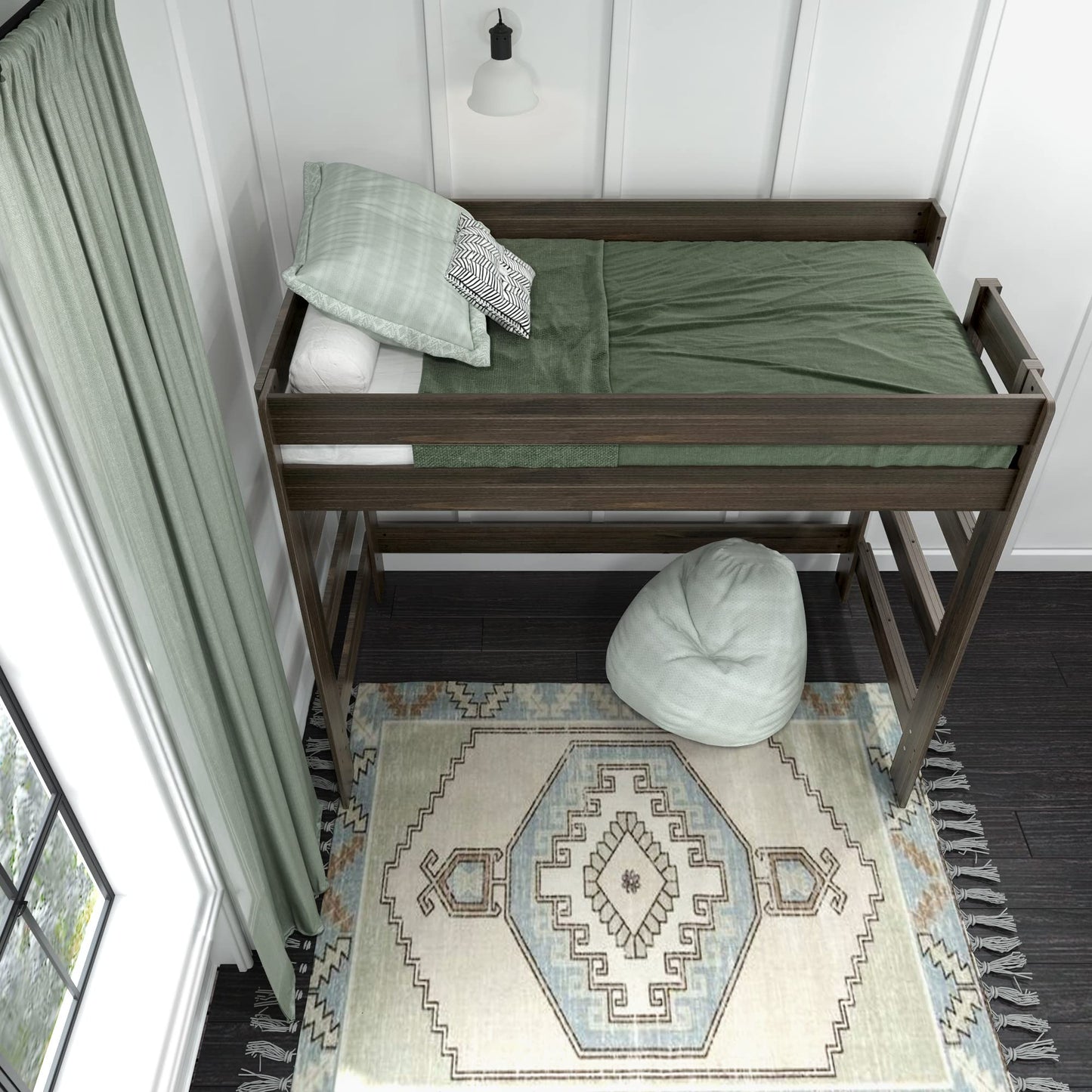 Max & Lily Modern Farmhouse High Loft Bed, Twin Bed Frame For Kids, Barnwood Brown