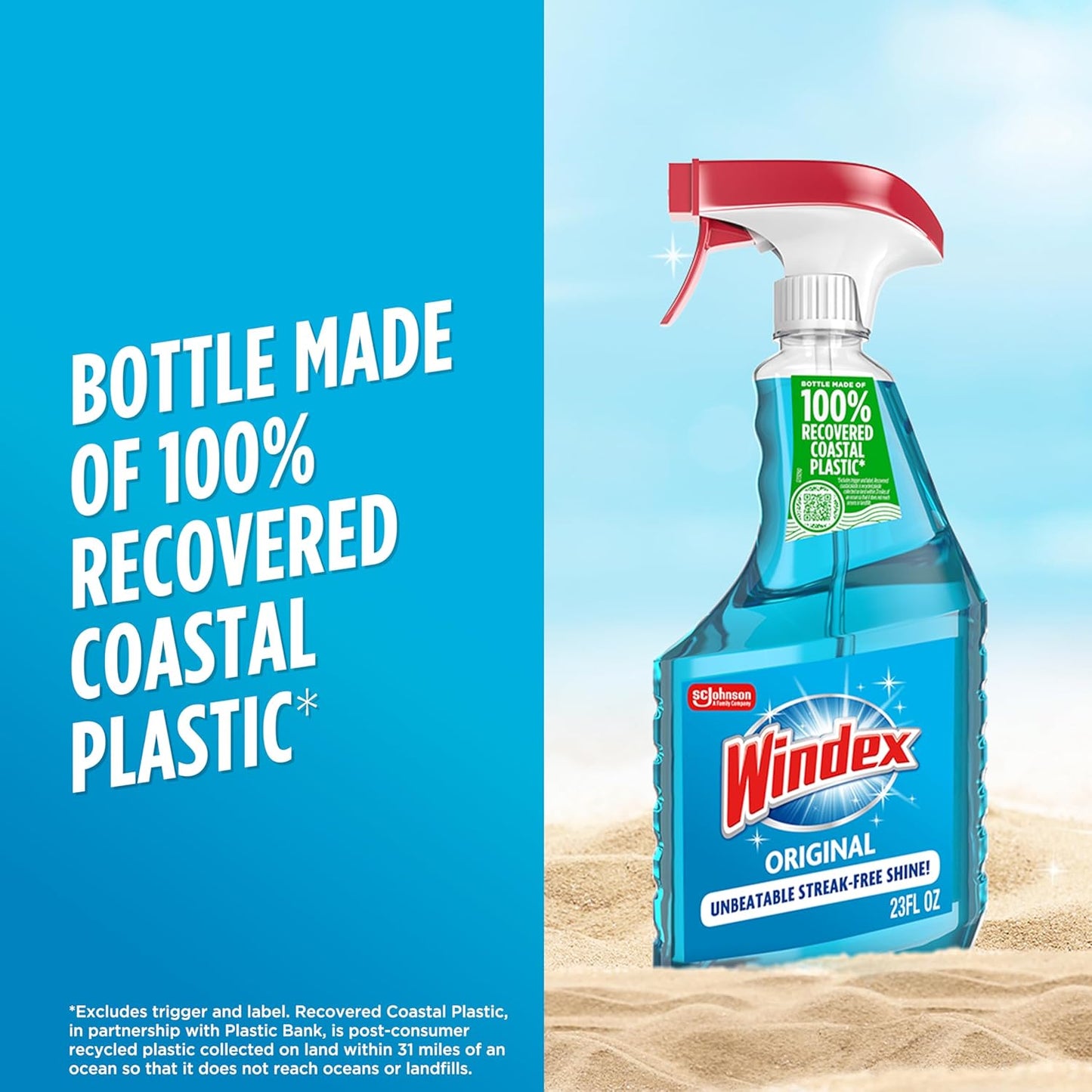 Windex Glass Cleaner Spray - Eco-Friendly 100% Recycled Plastic | Original Blue Scent, 23 Fl Oz, 2-Pack