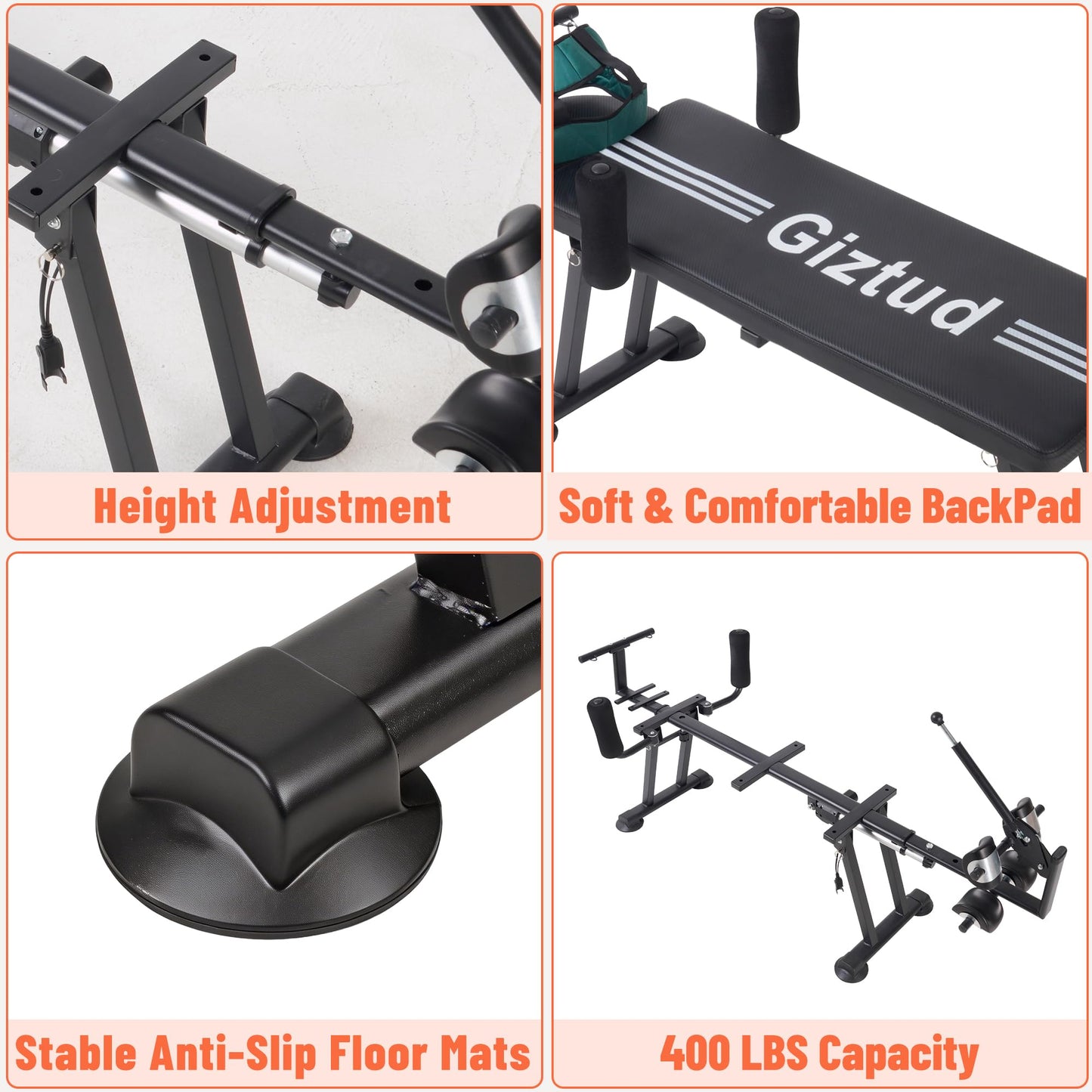 Giztud Fitness Electric Back Stretching Bench, 400 LBS Heavy Duty Power-Assisted Body Stretcher Machine with 30-Degree Inversion Angle, Elevated Extension Equipment for Home Gym Wellness