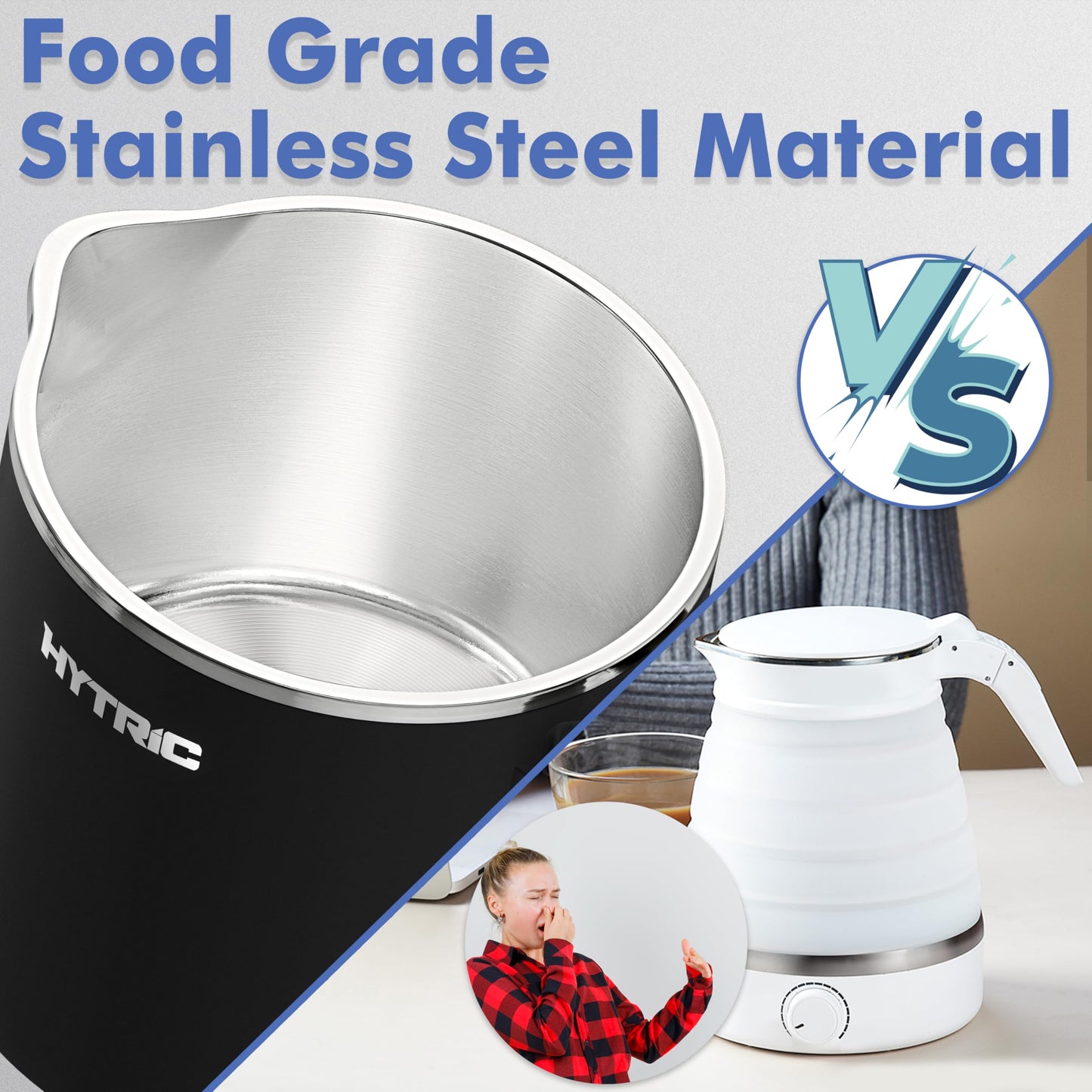 HYTRIC Travel Electric Kettle, 650ML Foldable Small Electric Kettle, Stainless Steel Portable Kettle with Dual Power Control, Collapsible Small Kettle Electric, Auto Shutoff & Boil Dry Protection