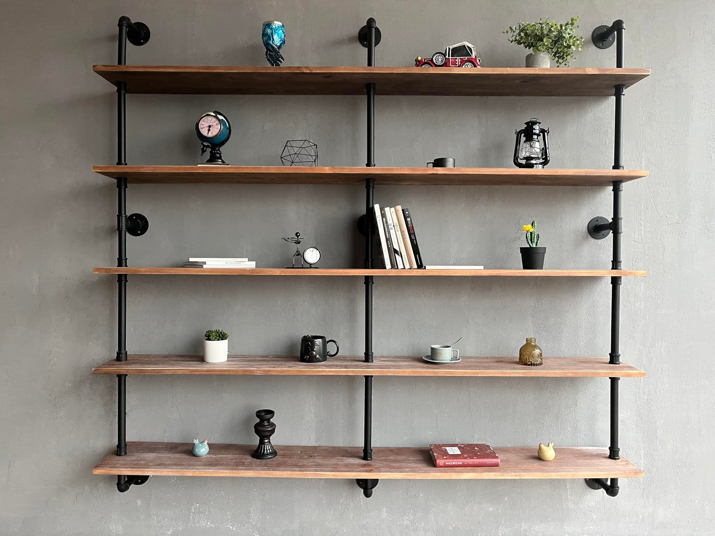 HDDFER Industrial Pipe Shelf Shelving Bookcase, Wall Mounted Rustic Bookshelf 60 Inch, Floating Bookshelves for Wall,Retro Wood Metal Pipe Industrial Shelves for Living Room