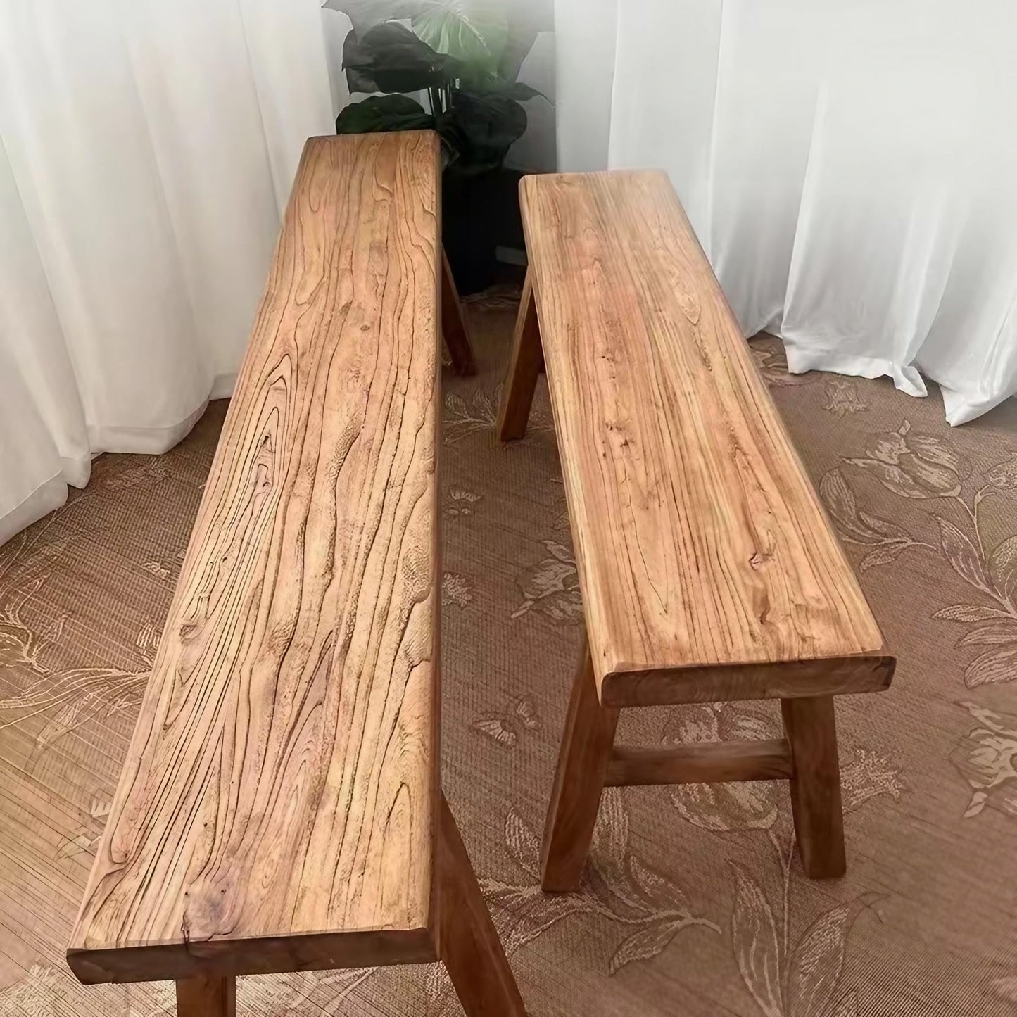 NDDKSII Farmhouse Solid Elm Wood Bench - Handcrafted Asian Rustic Entryway Bench for Living Room, Dining, Bedroom, 9 Sizes (Natural Finish) (180 * 26 * 45cm/70.9 * 10.2 * 17.7in)