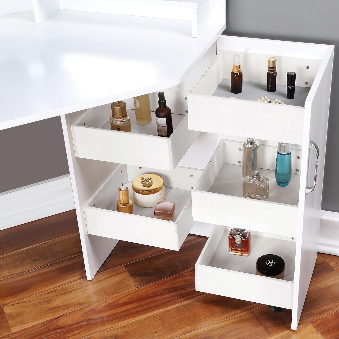 Furniture of America Sebastian Glam Solid Wood Vanity Set, Include Multiple Drawers Table and Mirror with 10 Bulbs for Bedroom, Dressing Room, Bathroom, Guest Room, White