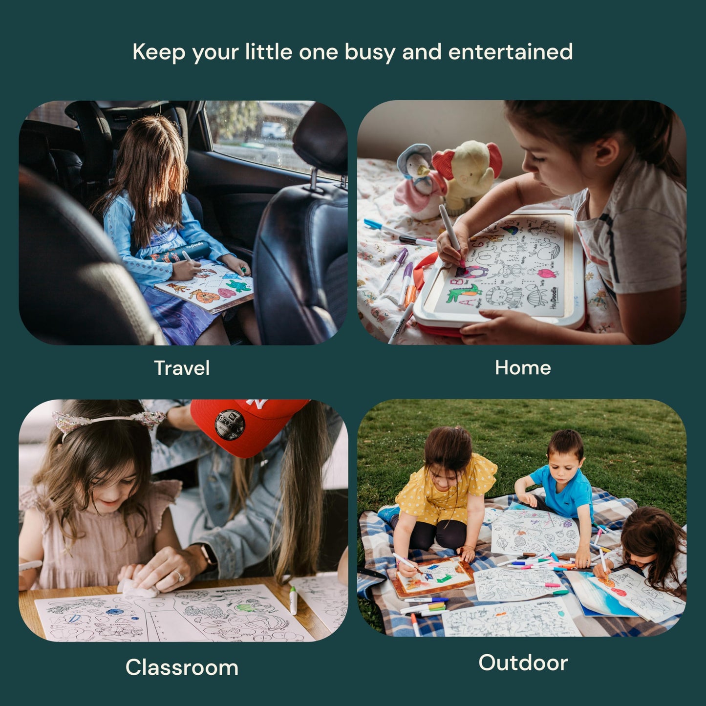 HeyDoodle Into The Wild Classic Doodle Mat – Reusable Silicone Alphabet Coloring Mat for Toddlers and Kids – Educational Animal Activity Pad with 9 Markers – Mess-Free Travel Toy – Ages 3-7