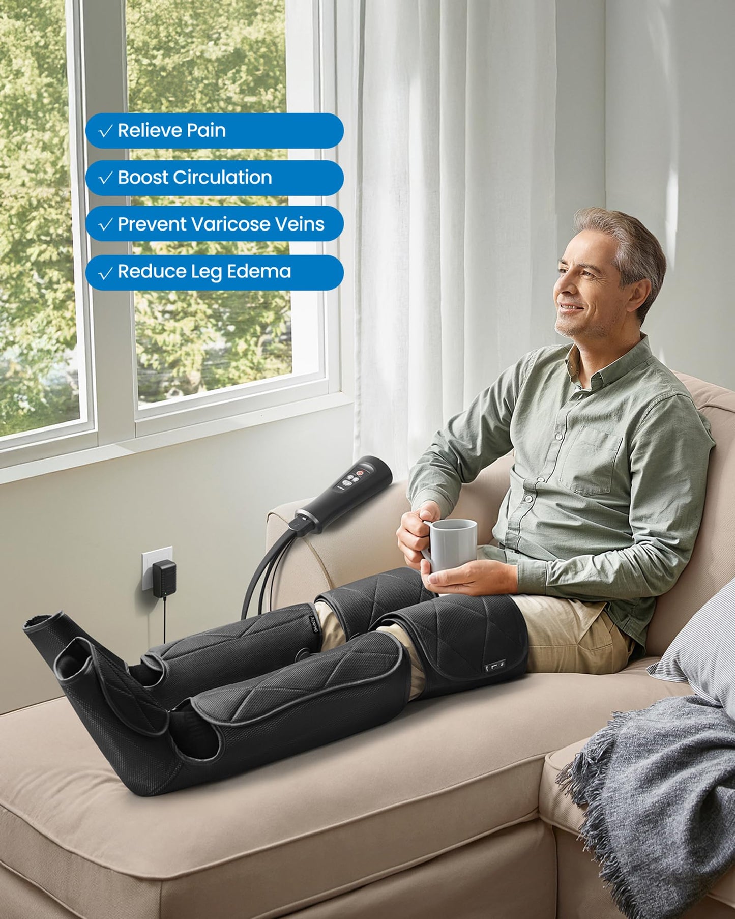RENPHO Compression Leg Massager, Air Compression Massager for Circulation Pain Relief, Effective for Father Mother Reduce Swelling-Blue