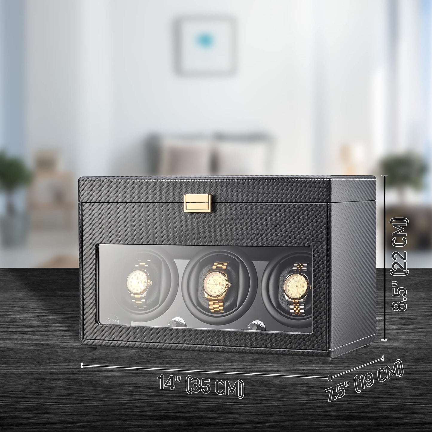 Watch Winder and Storage box for winding 3 Automatic Watches and 12 Watch Storage Space (Black)