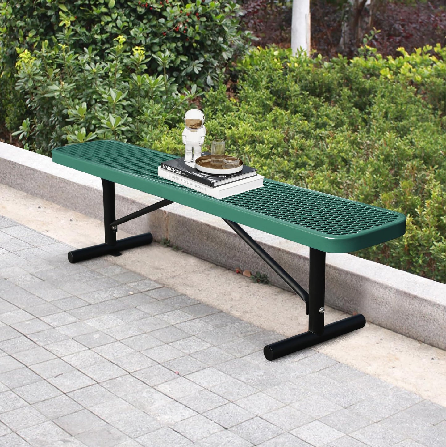 Sunnibety 6 Feet Heavy Duty Metal Park Bench for Outside, Outdoor Bench with Portable Frame, Commercial Benches for Shopping Mall, Store, Park, Patio, Deck, Green