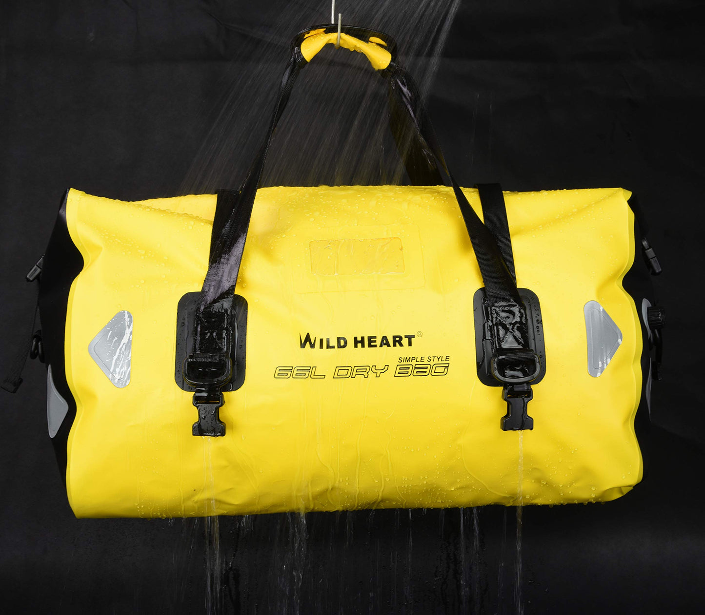 WILD HEART Waterproof Motorcycle Duffel Dry Bag PVC500D Double-bottom With Rope Straps and Inner Pocket 40L 66L 100L for Kayaking/Camping/Boating/Motorcycle/Hiking/Surfing (66L,Yellow)