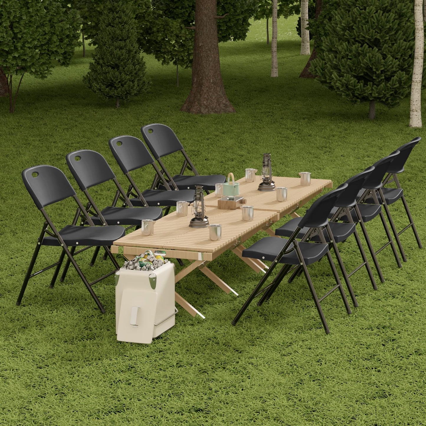 Nazhura 650 Weight Limit Heavy Duty Plastic Folding Chair with Reinfoced Steel Frame for Indoor and Outdoor, Wedding, Party, Restaurant, Meeting Room, Patio and Garden (Black, 12 Pack)