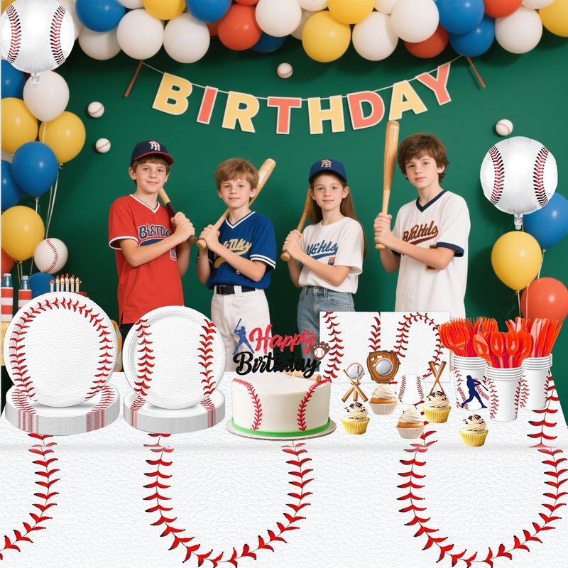 Oigco 140 PCS Baseball Birthday Decorations, Baseball Party Supplies Includes Plates, Napkins, Cups, Cutlery for Baseball Party Decorations, Serve 20