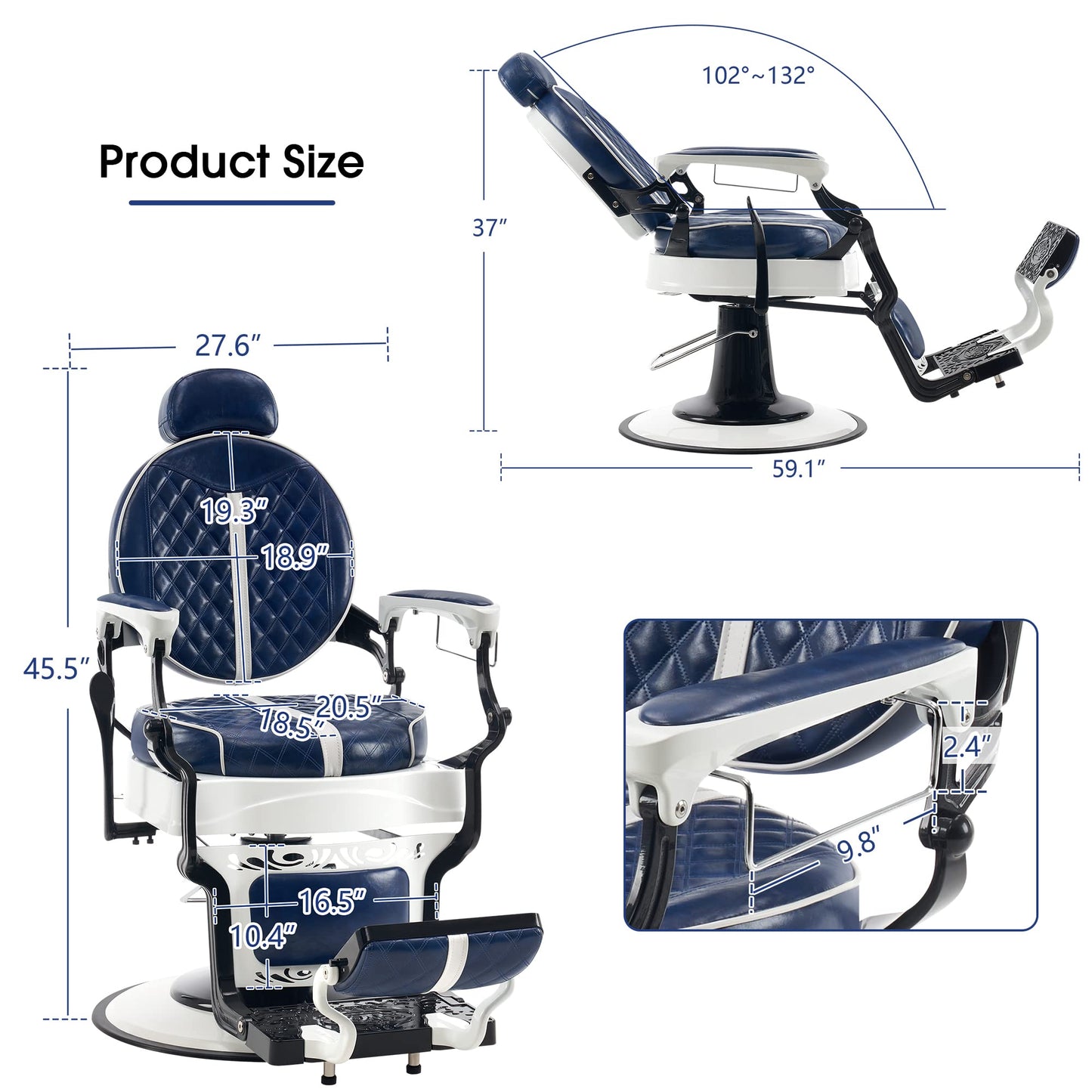 BarberPub Heavy Duty Vintage Barber Chair, All Purpose Professional Hydraulic Reclining Salon Chairs, Beauty Spa Hair Stylist Equipment 8739