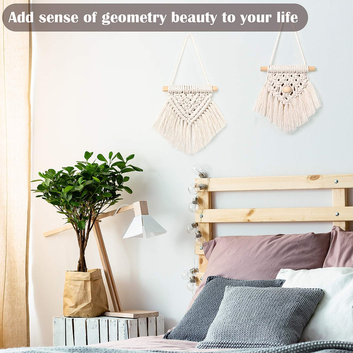 WILLBOND 5 Pcs Mini Macrame Wall Hanging Decor Boho Summer Handmade Woven Tapestry Tassel Wall Hanging Ornaments Christmas Tree Ornaments for Apartment Room Home Office Summer Christmas Decoration