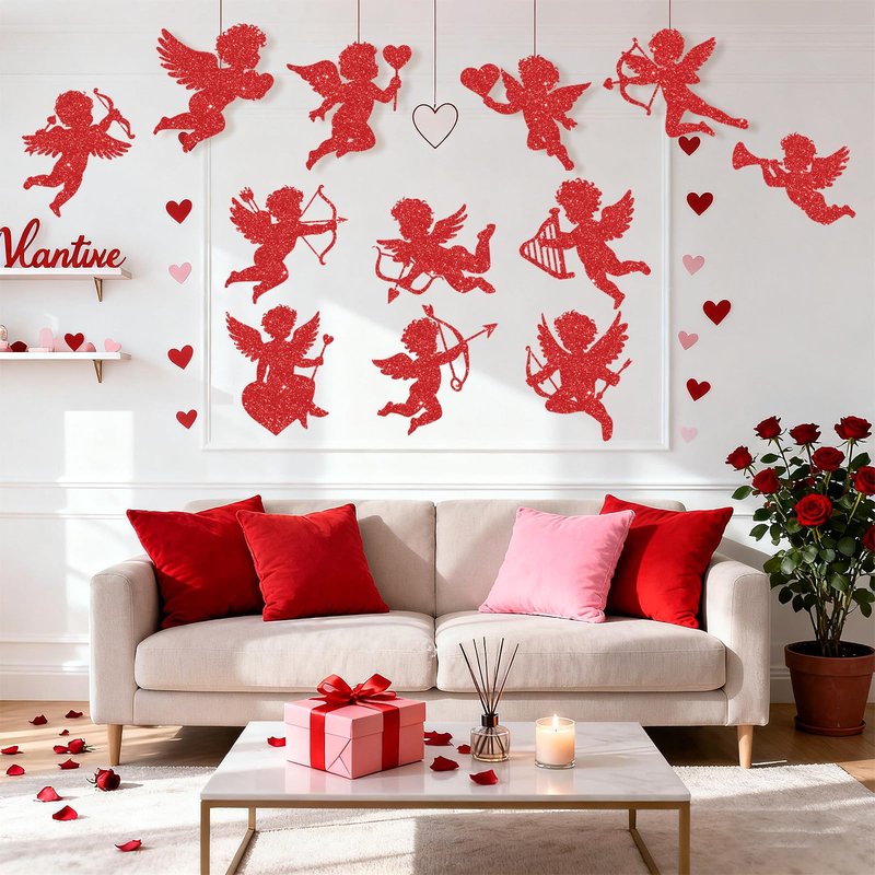12Pcs Large Valentine's Day Cutouts Glitter Cupid Paper Cutout Giant Cupid Shaped Bulletin Board Decorations for DIY Craft Art School Home Party Favor