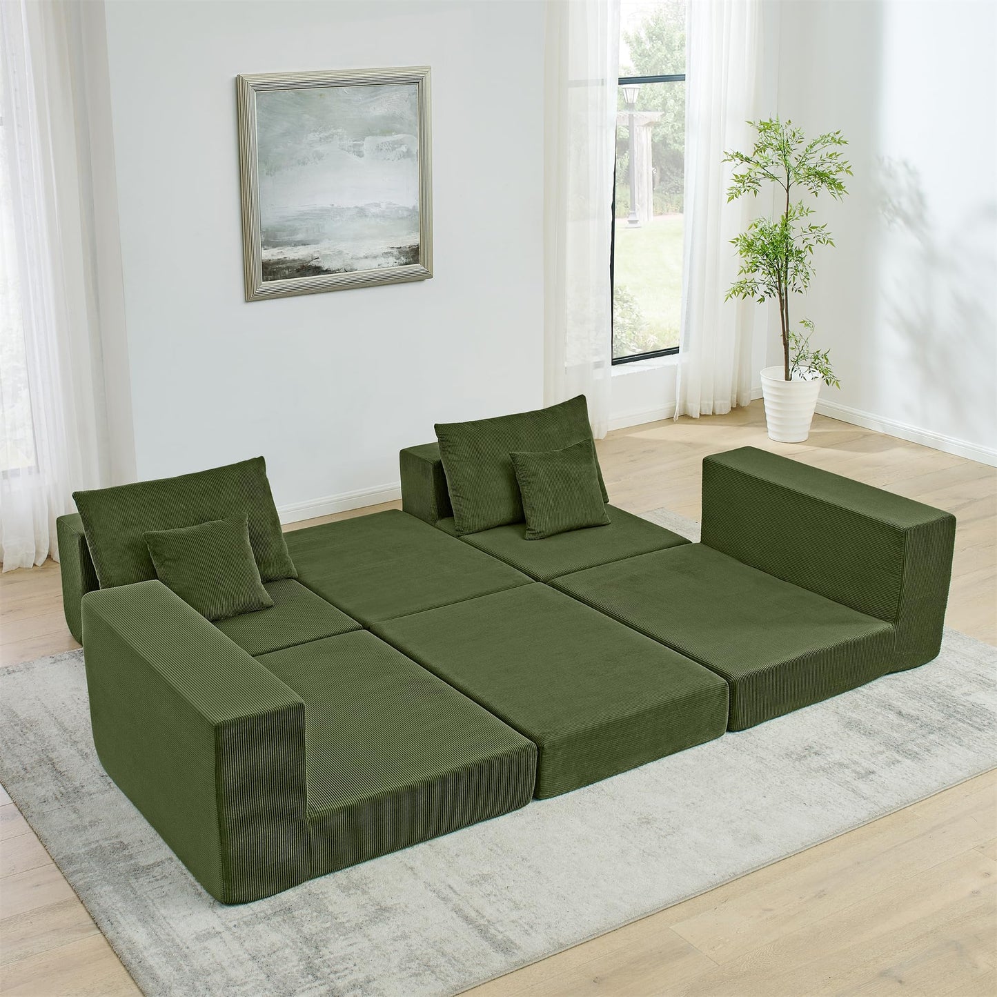 Cloud Modular Sectional Sofa Convertible Sleeper Sofa Bed, Comfy Boneless Couch for Living Room, Modern L-Shaped Cloud Couch in A Box with Reversible Chaise, Customizable Floor Sofa Bed